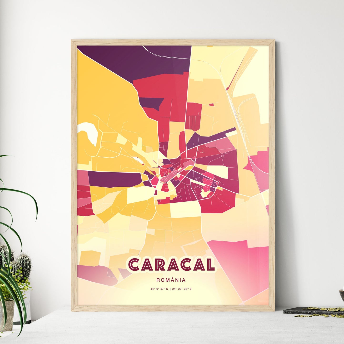 Colorful CARACAL ROMANIA Fine Art Map Hot Red