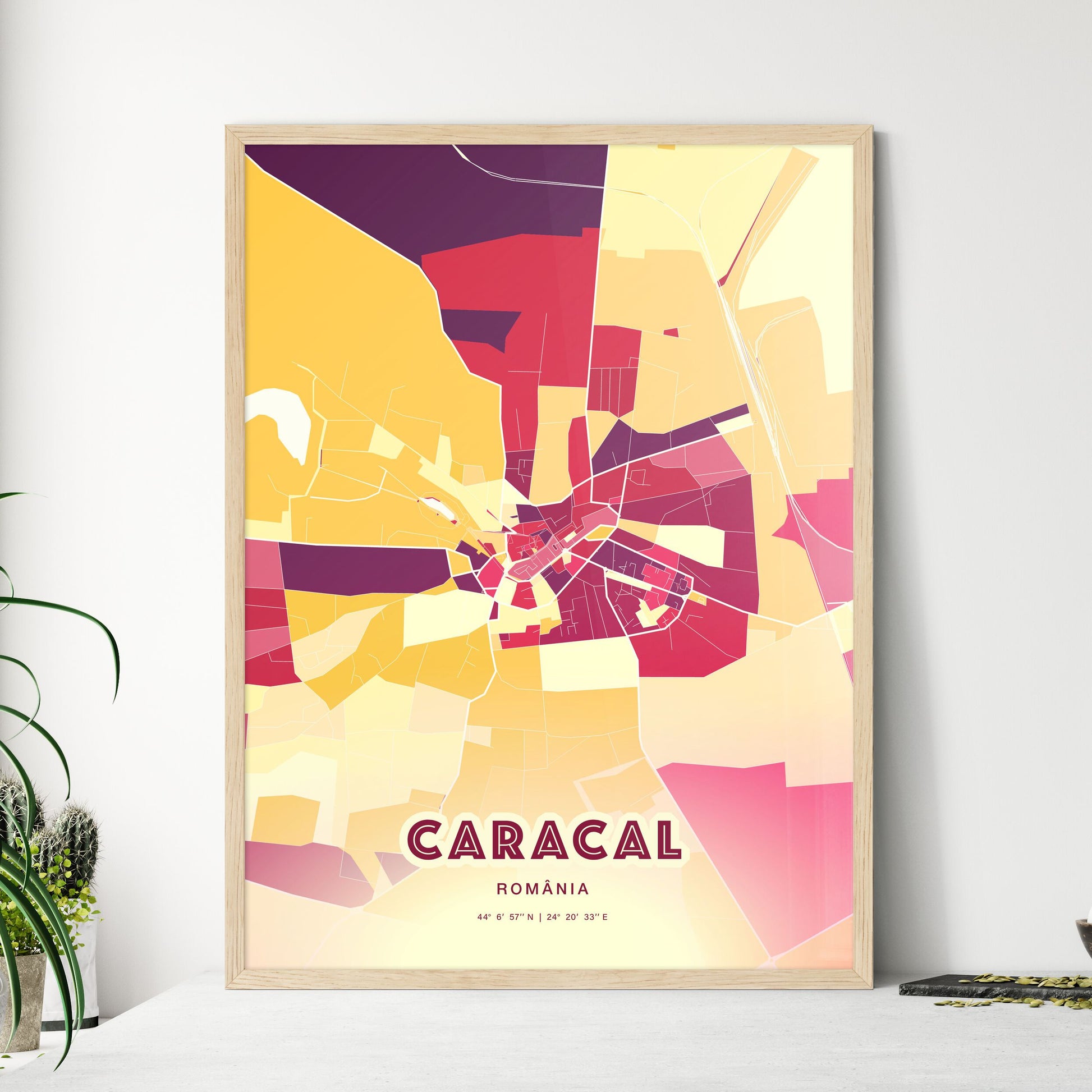 Colorful CARACAL ROMANIA Fine Art Map Hot Red