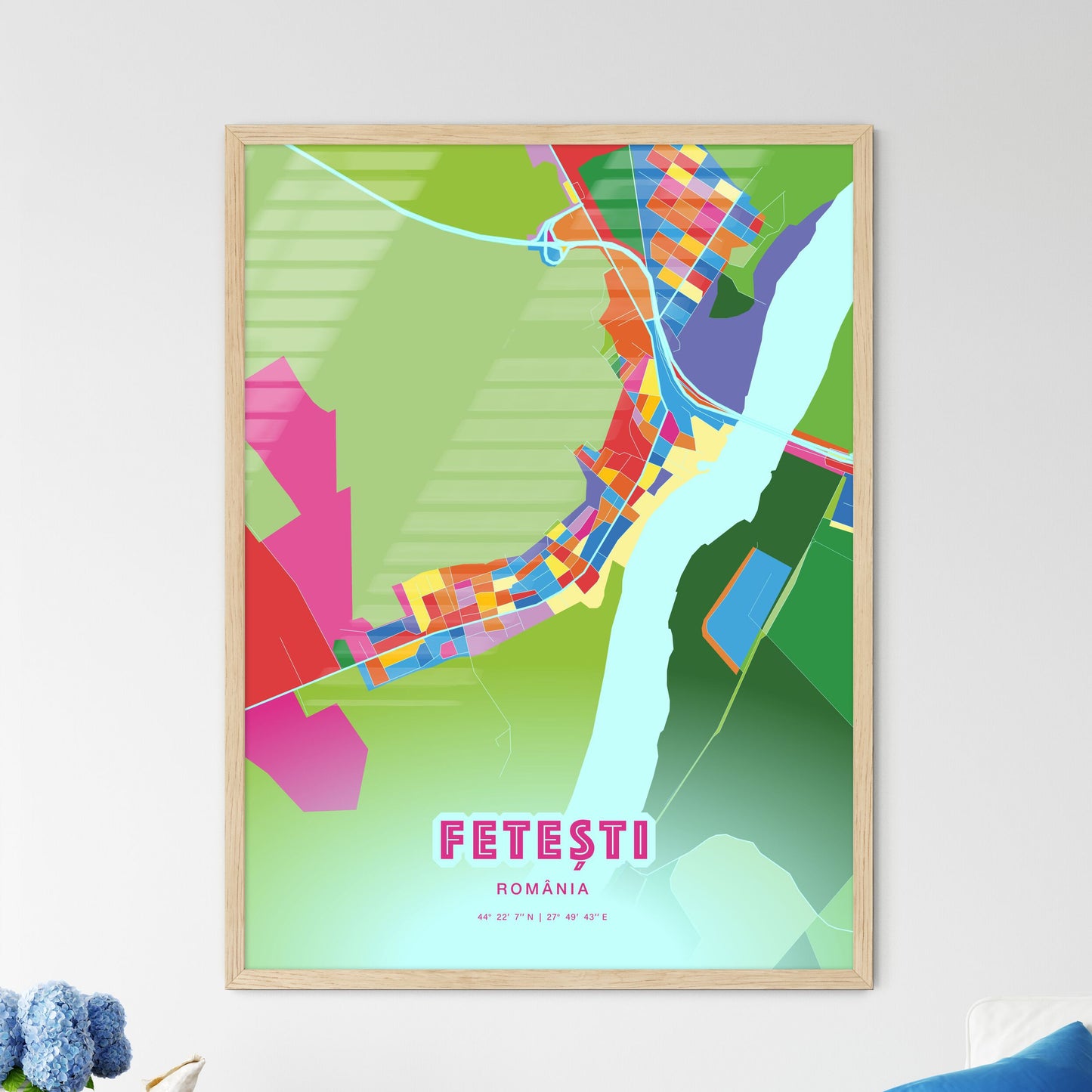 Colorful FETEȘTI ROMANIA Fine Art Map Crazy Colors