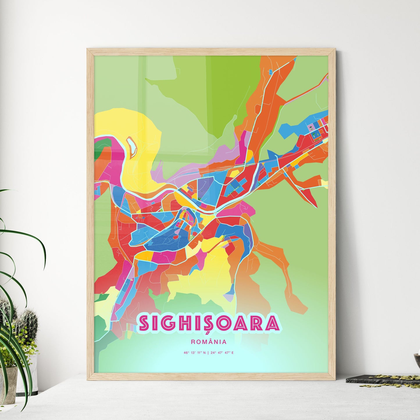 Colorful SIGHIȘOARA ROMANIA Fine Art Map Crazy Colors