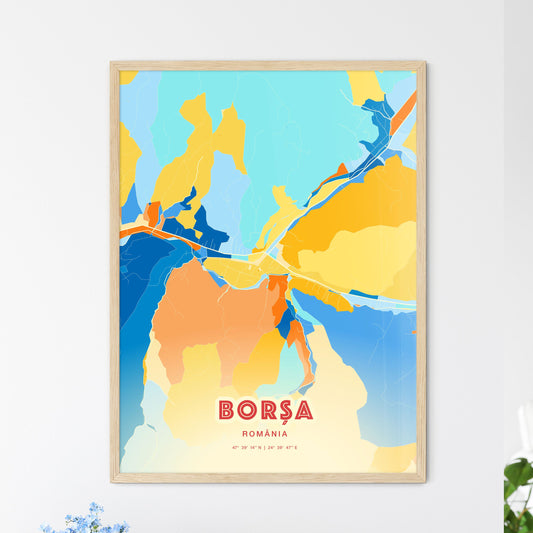 Colorful BORȘA ROMANIA Fine Art Map Blue Orange
