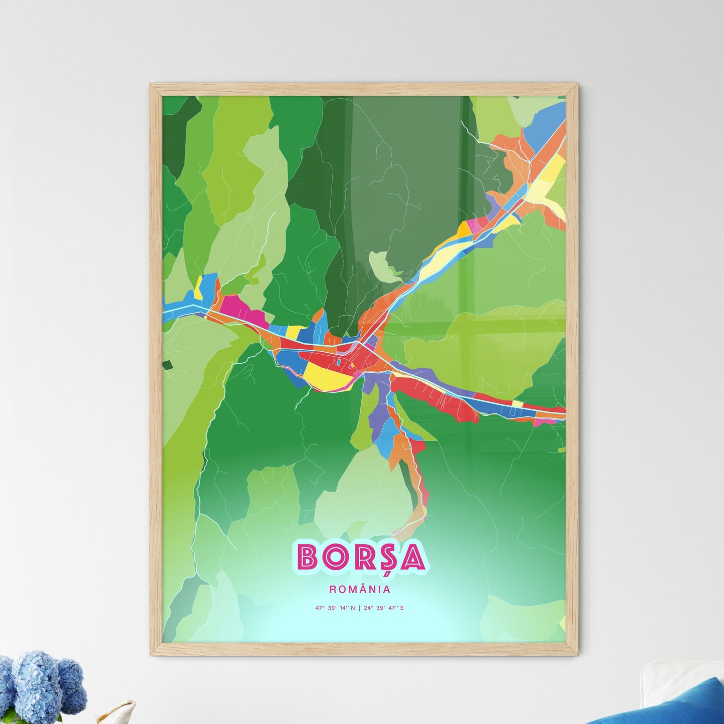 Colorful BORȘA ROMANIA Fine Art Map Crazy Colors