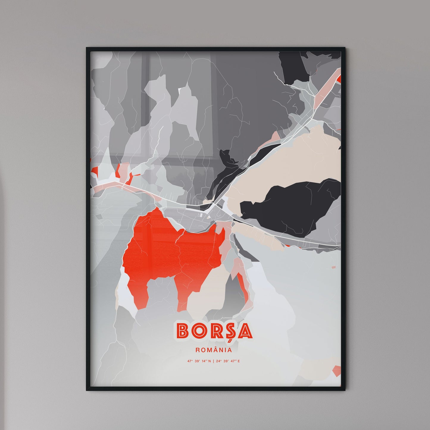Colorful BORȘA ROMANIA Fine Art Map Modern