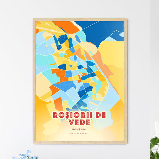 Colorful ROȘIORII DE VEDE ROMANIA Fine Art Map Blue Orange
