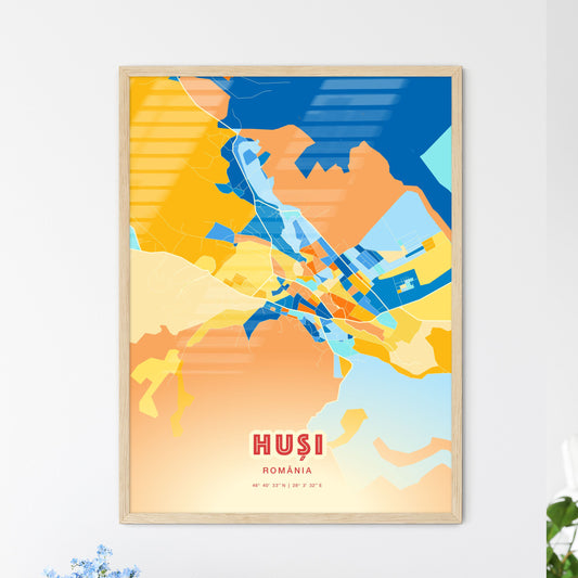 Colorful HUȘI ROMANIA Fine Art Map Blue Orange