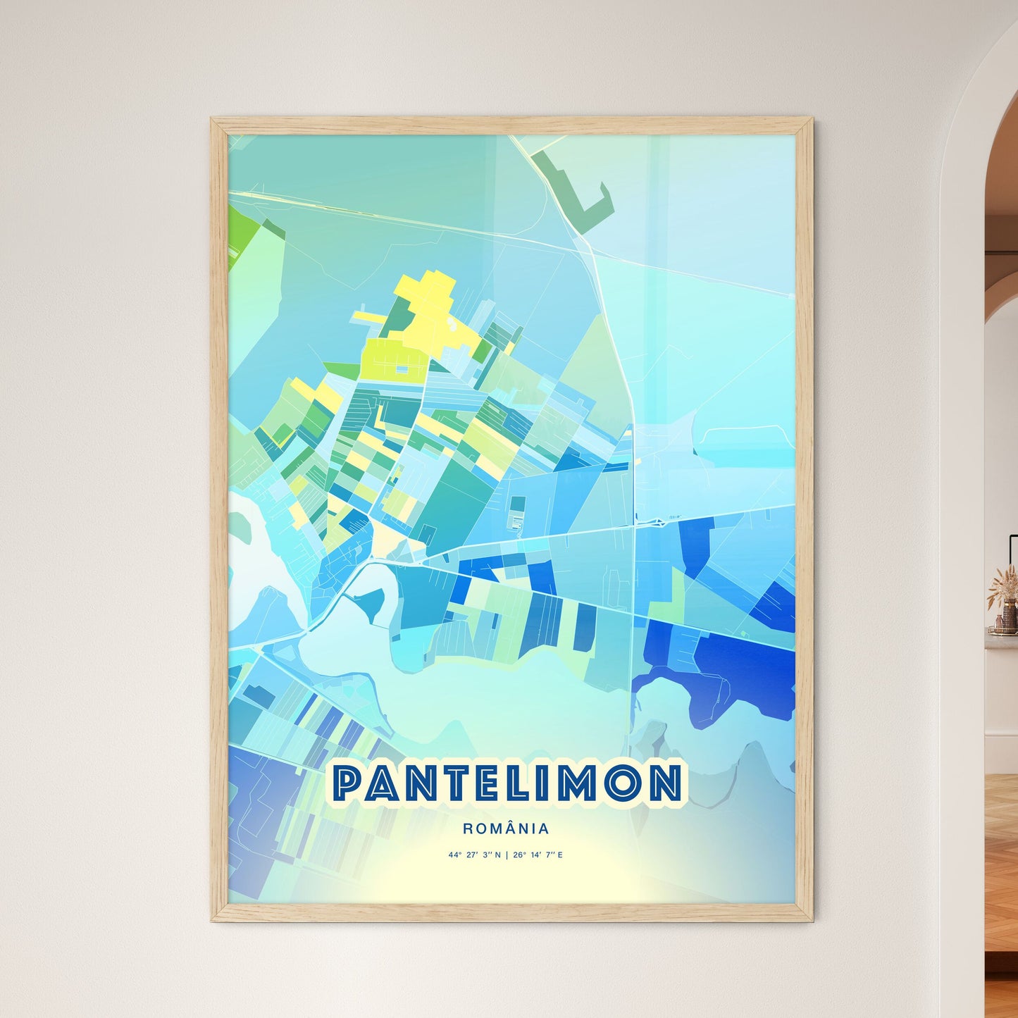 Colorful PANTELIMON ROMANIA Fine Art Map Cool Blue