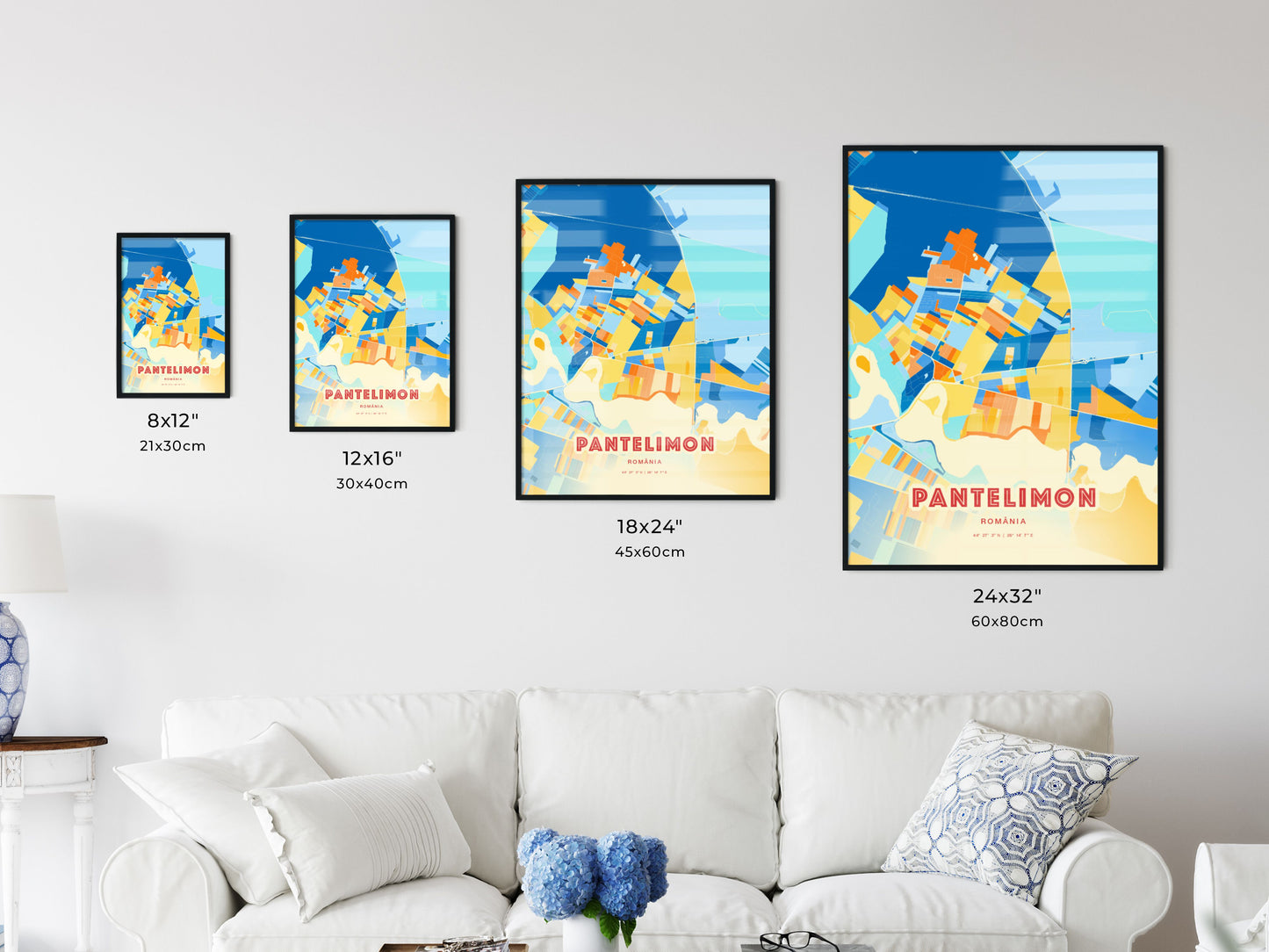 Colorful PANTELIMON ROMANIA Fine Art Map Blue Orange