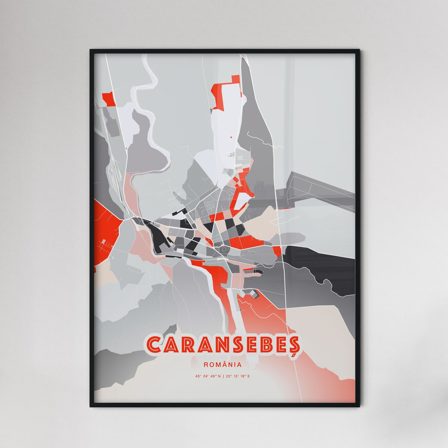 Colorful CARANSEBEȘ ROMANIA Fine Art Map Modern