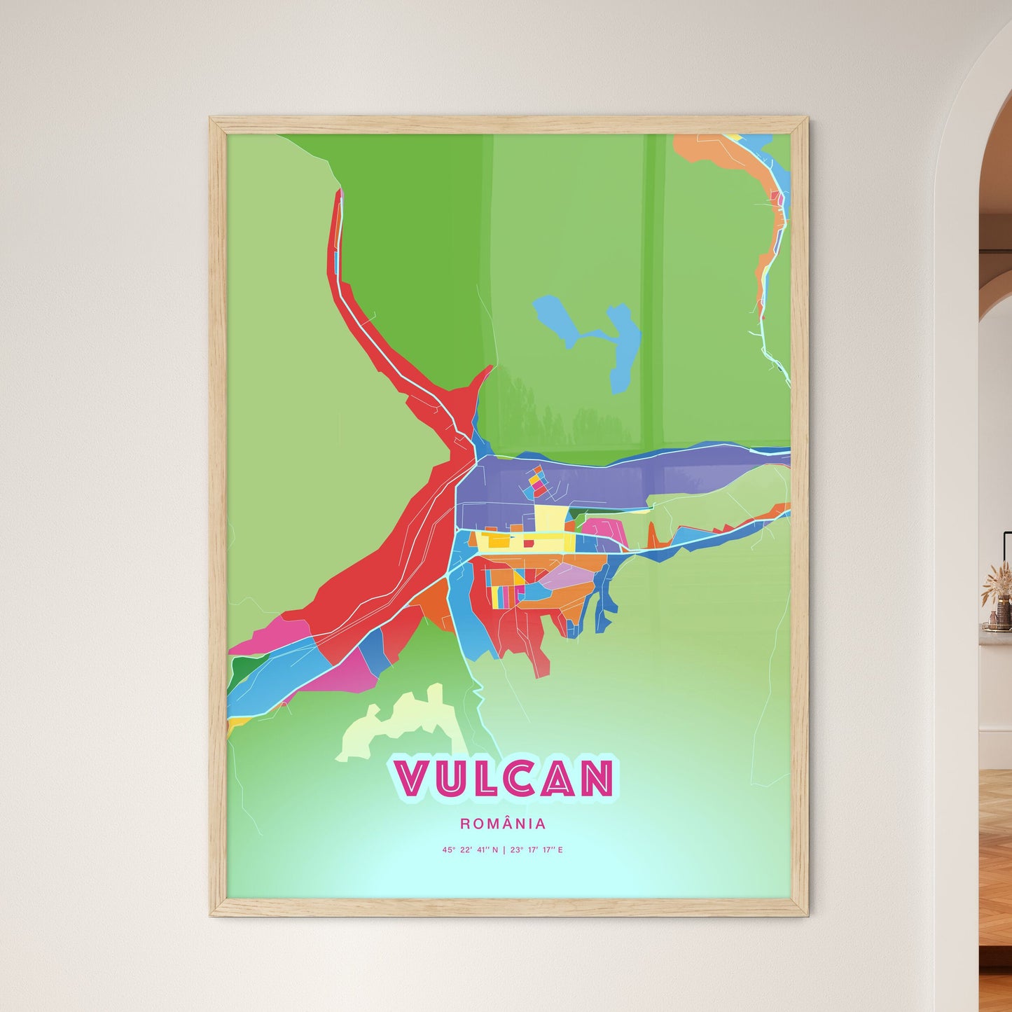 Colorful VULCAN ROMANIA Fine Art Map Crazy Colors