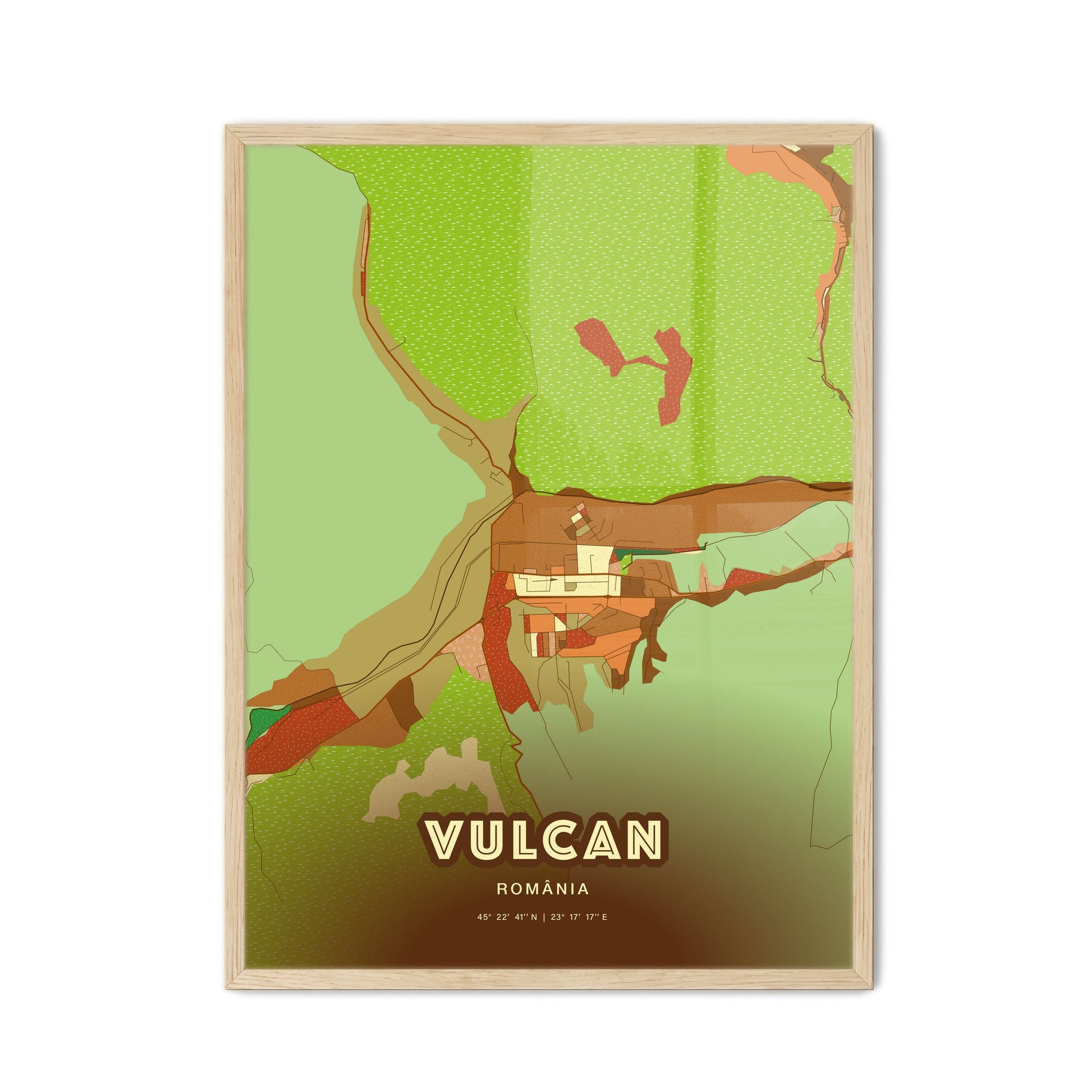 Colorful VULCAN ROMANIA Fine Art Map Farmhouse