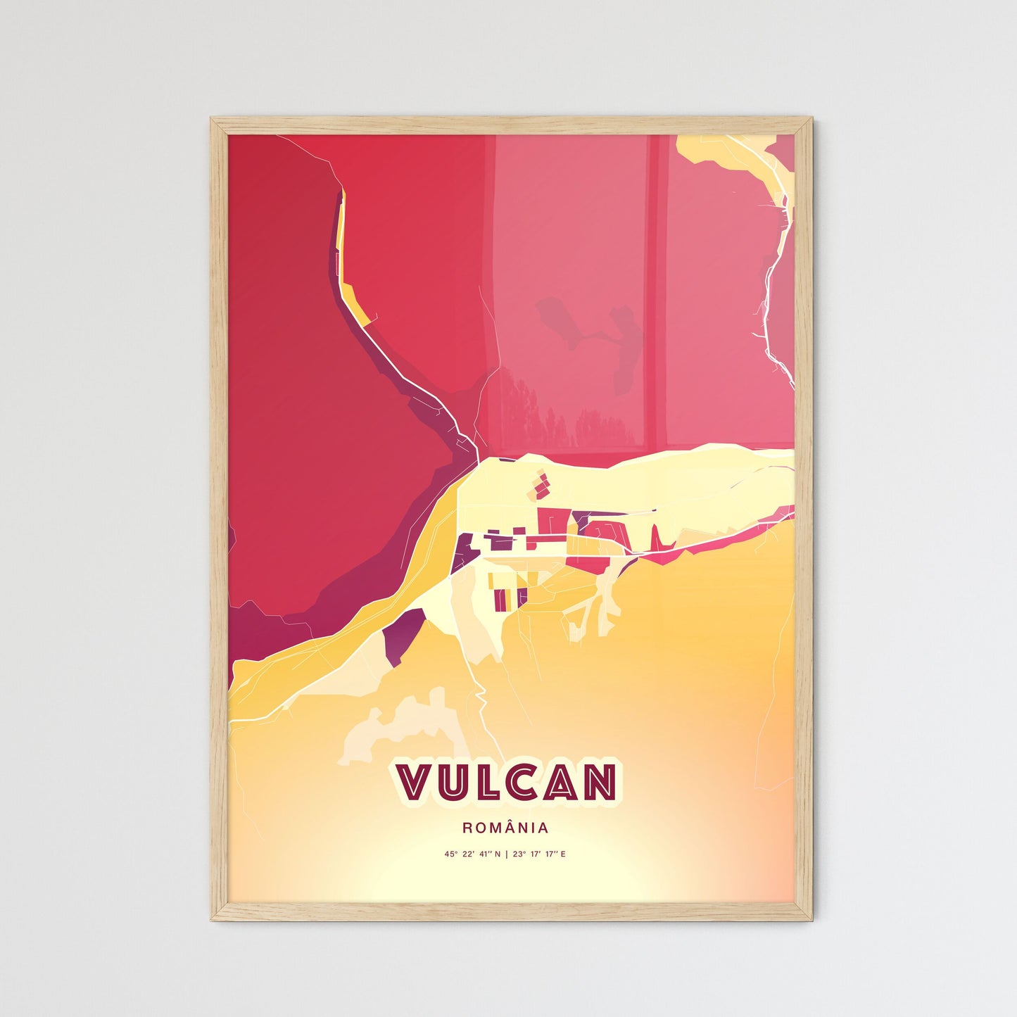 Colorful VULCAN ROMANIA Fine Art Map Hot Red