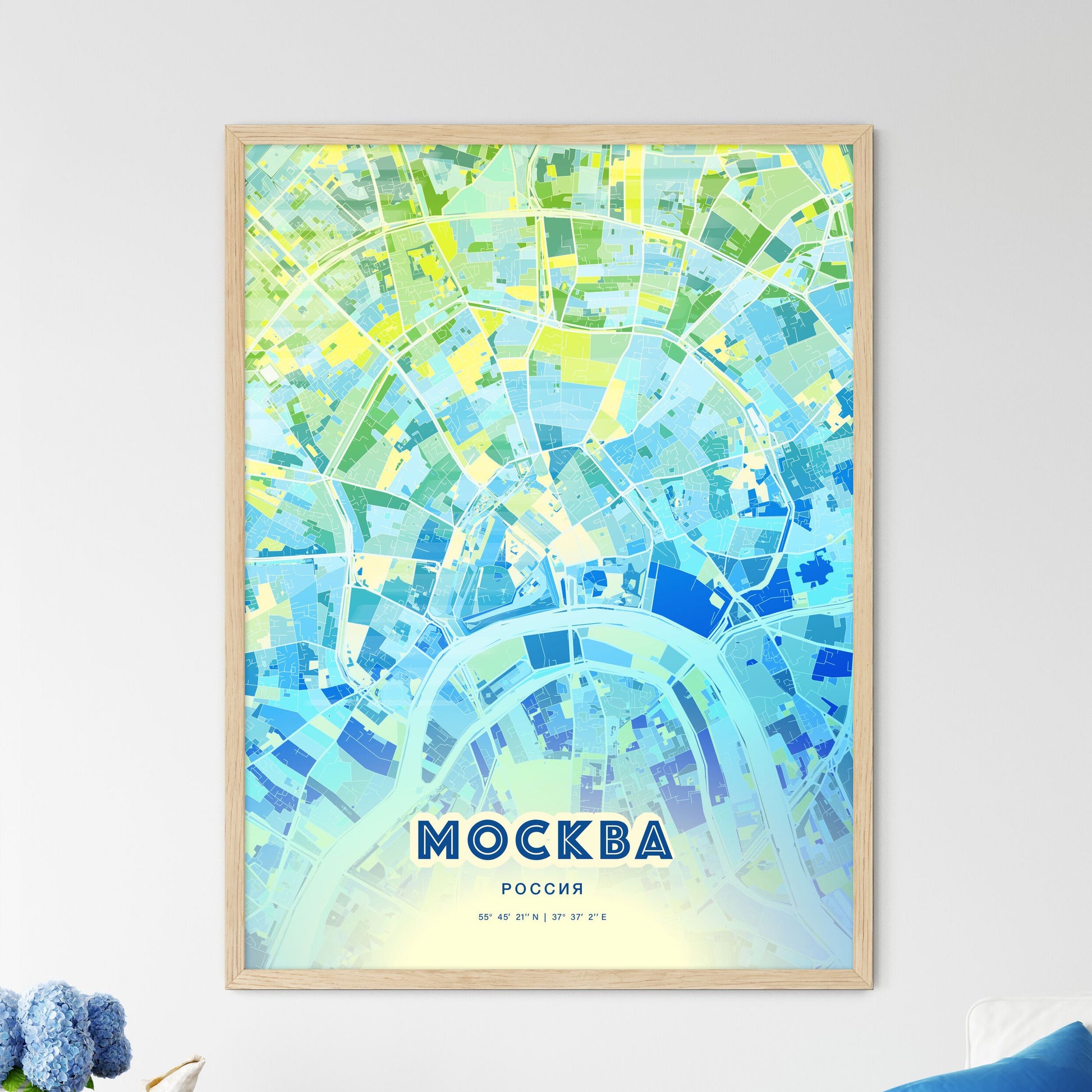 Colorful MOSCOW RUSSIA Fine Art Map Cool Blue