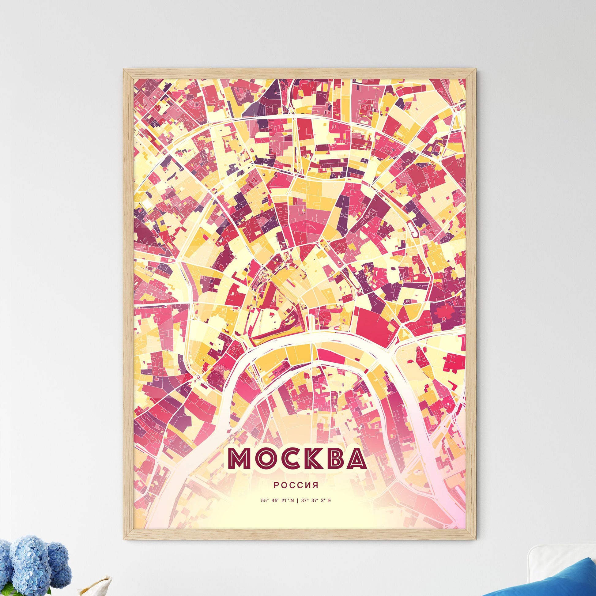 Colorful MOSCOW RUSSIA Fine Art Map Hot Red