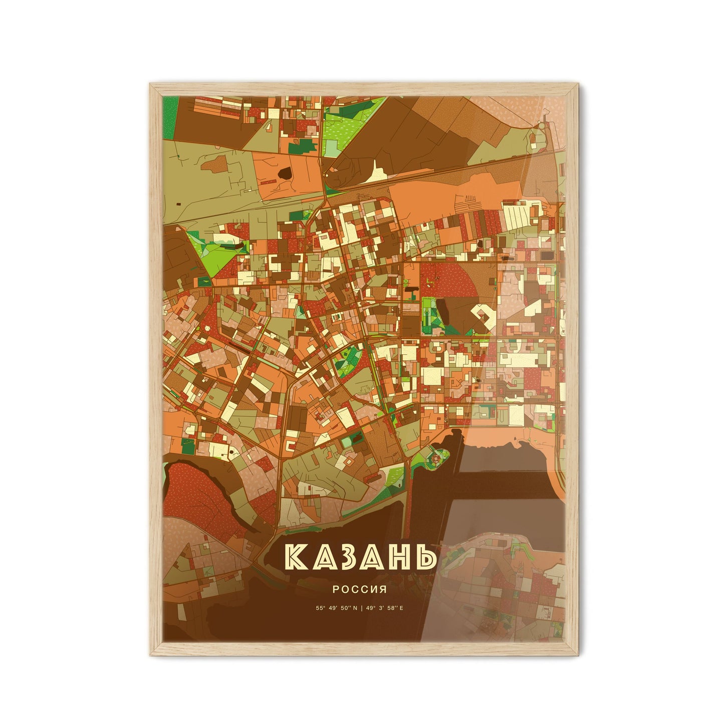 Colorful KAZAN RUSSIA Fine Art Map Farmhouse