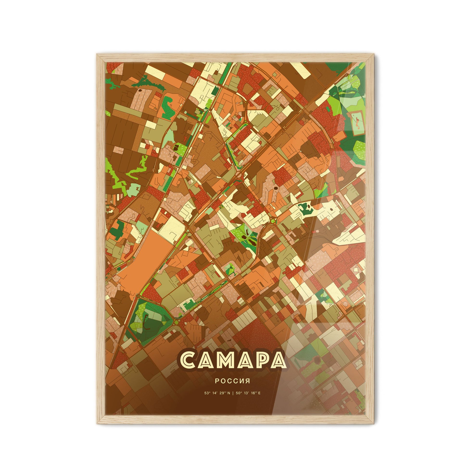 Colorful SAMARA RUSSIA Fine Art Map Farmhouse