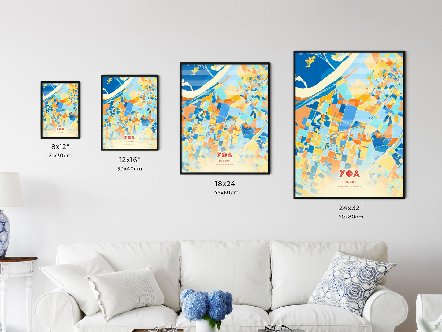 Colorful UFA RUSSIA Fine Art Map Blue Orange