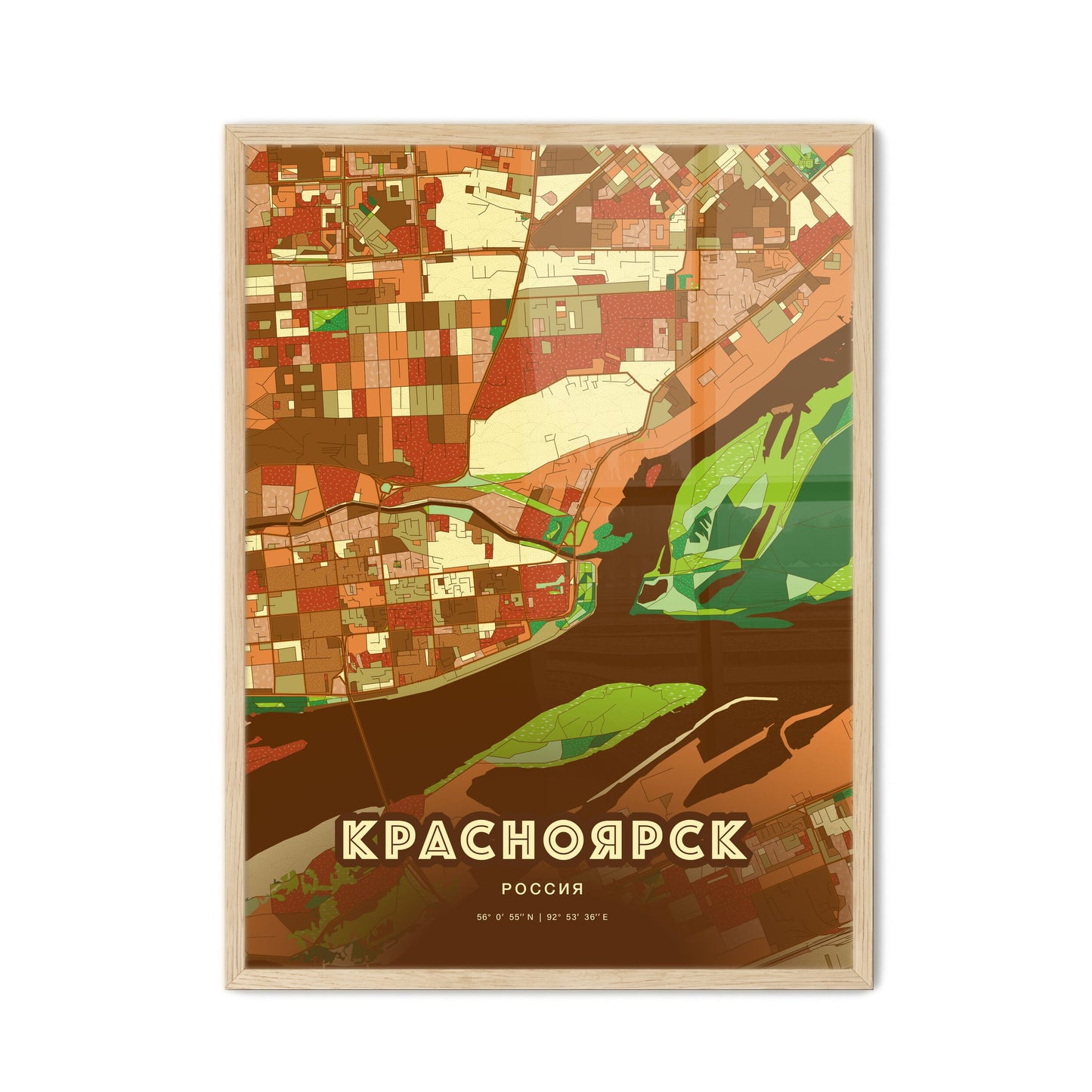 Colorful KRASNOYARSK RUSSIA Fine Art Map Farmhouse