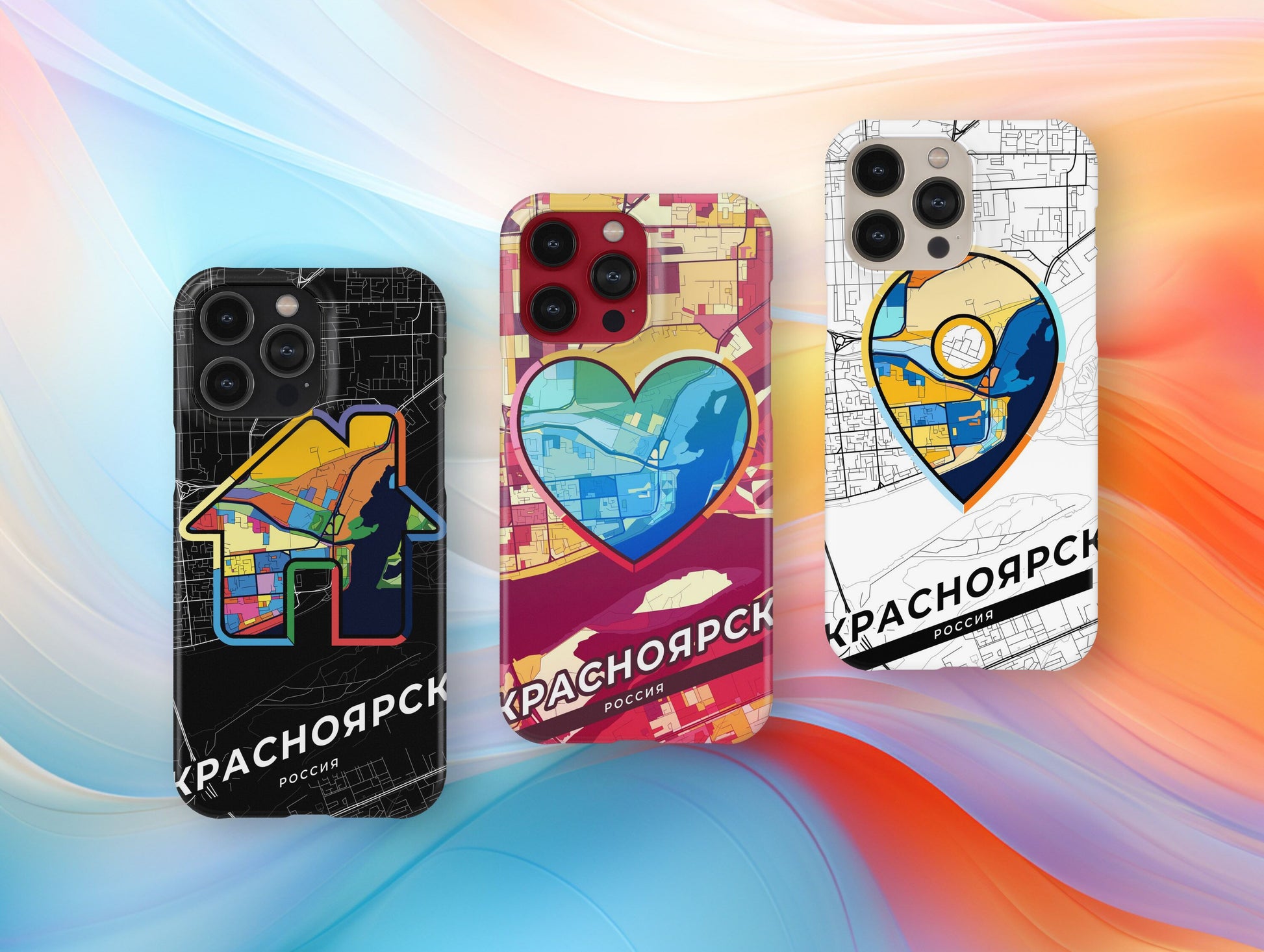 Krasnoyarsk Russia slim phone case with colorful icon. Birthday, wedding or housewarming gift. Couple match cases.