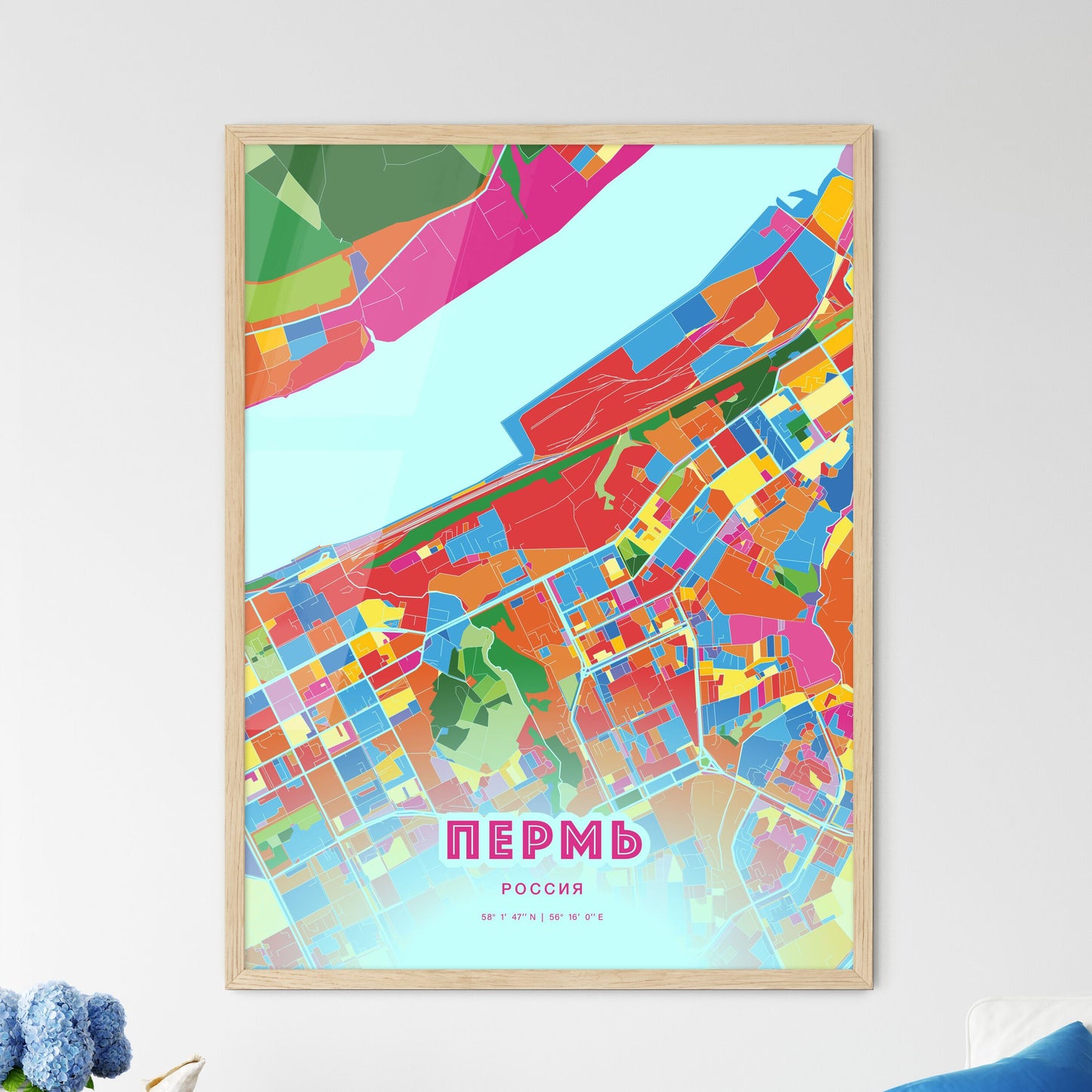 Colorful PERM RUSSIA Fine Art Map Crazy Colors