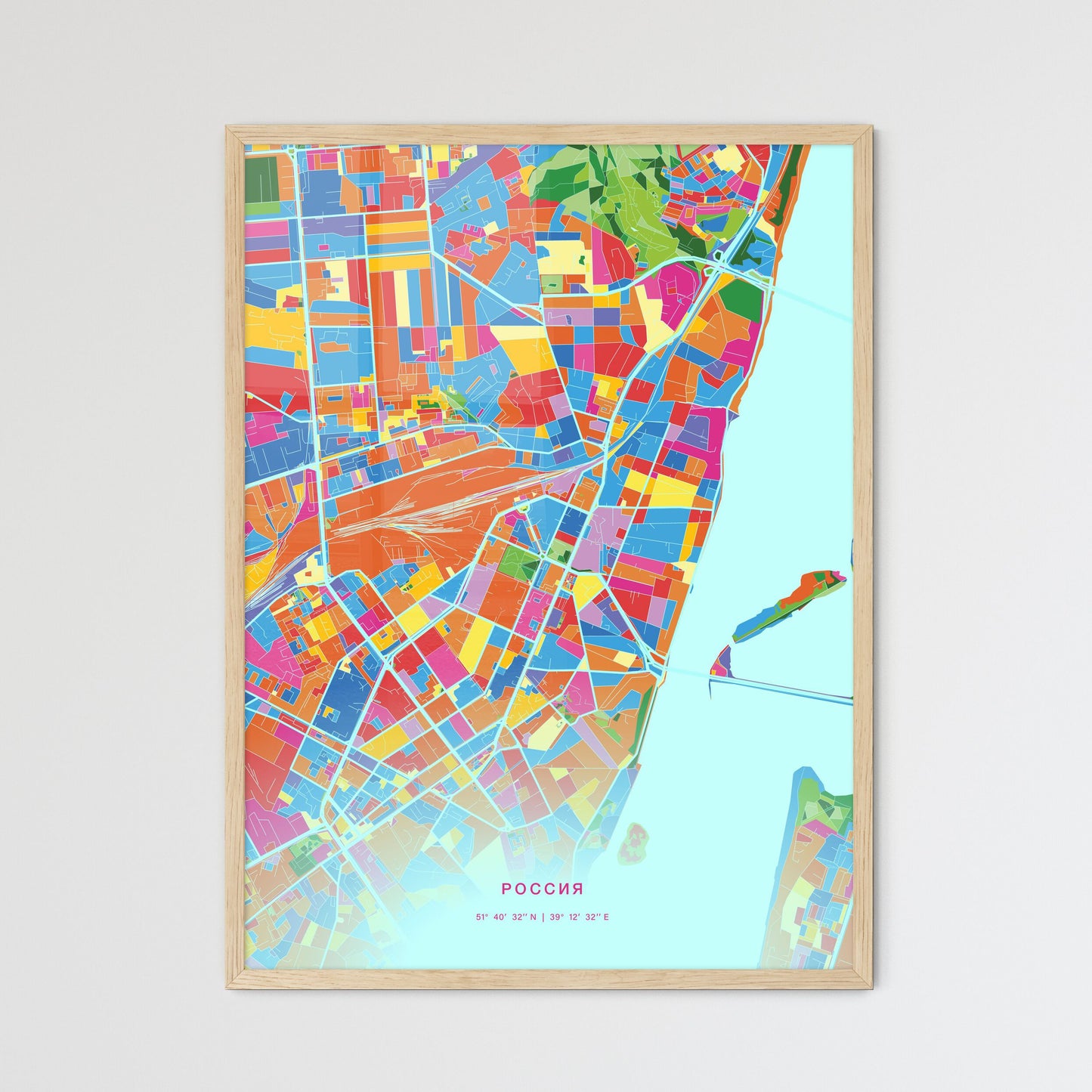 Colorful VORONEZH RUSSIA Fine Art Map Crazy Colors