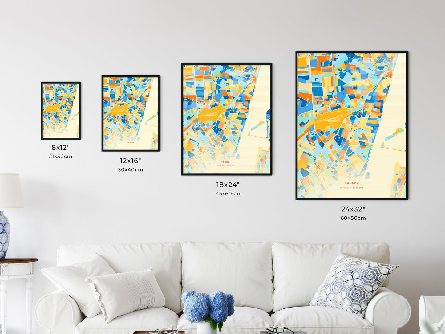 Colorful VORONEZH RUSSIA Fine Art Map Blue Orange