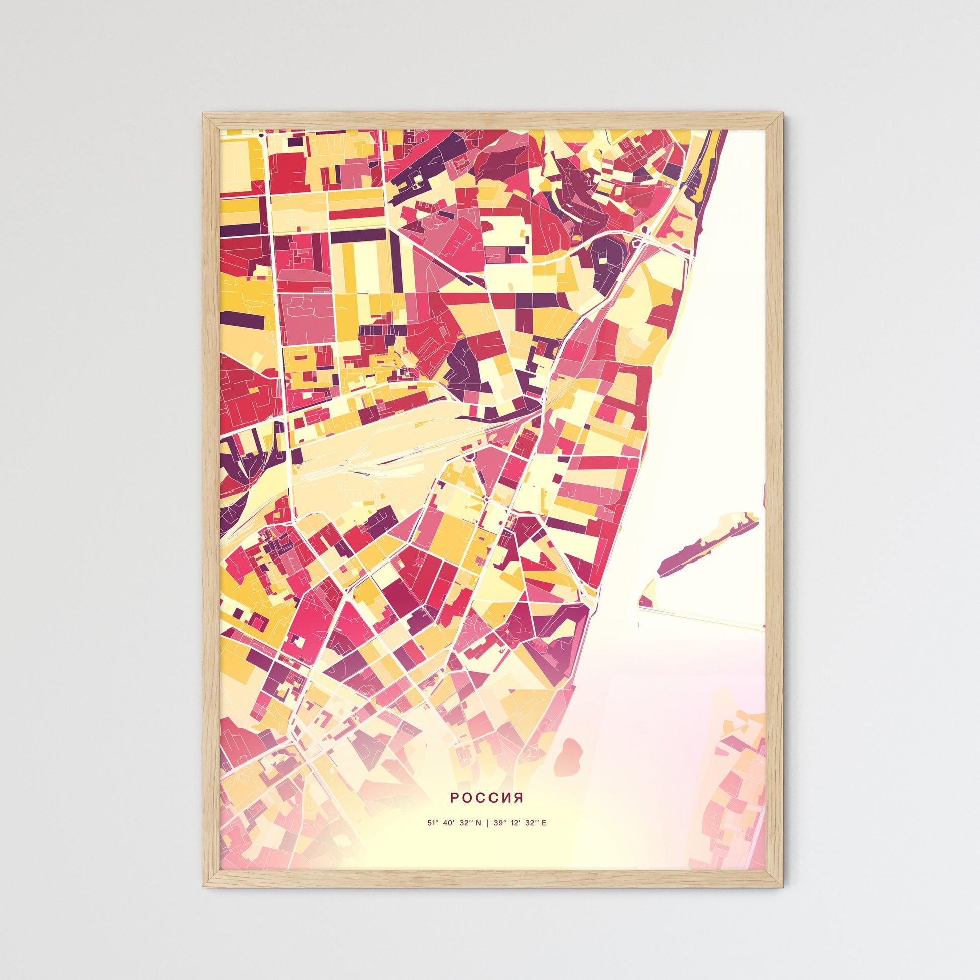 Colorful VORONEZH RUSSIA Fine Art Map Hot Red