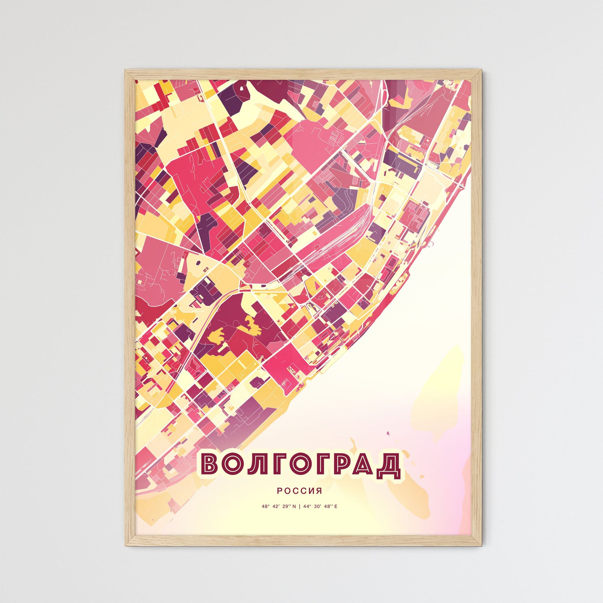 Colorful VOLGOGRAD RUSSIA Fine Art Map Hot Red