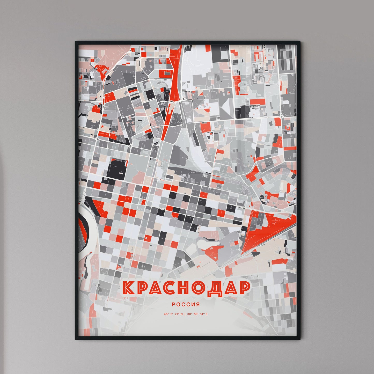 Colorful KRASNODAR RUSSIA Fine Art Map Modern