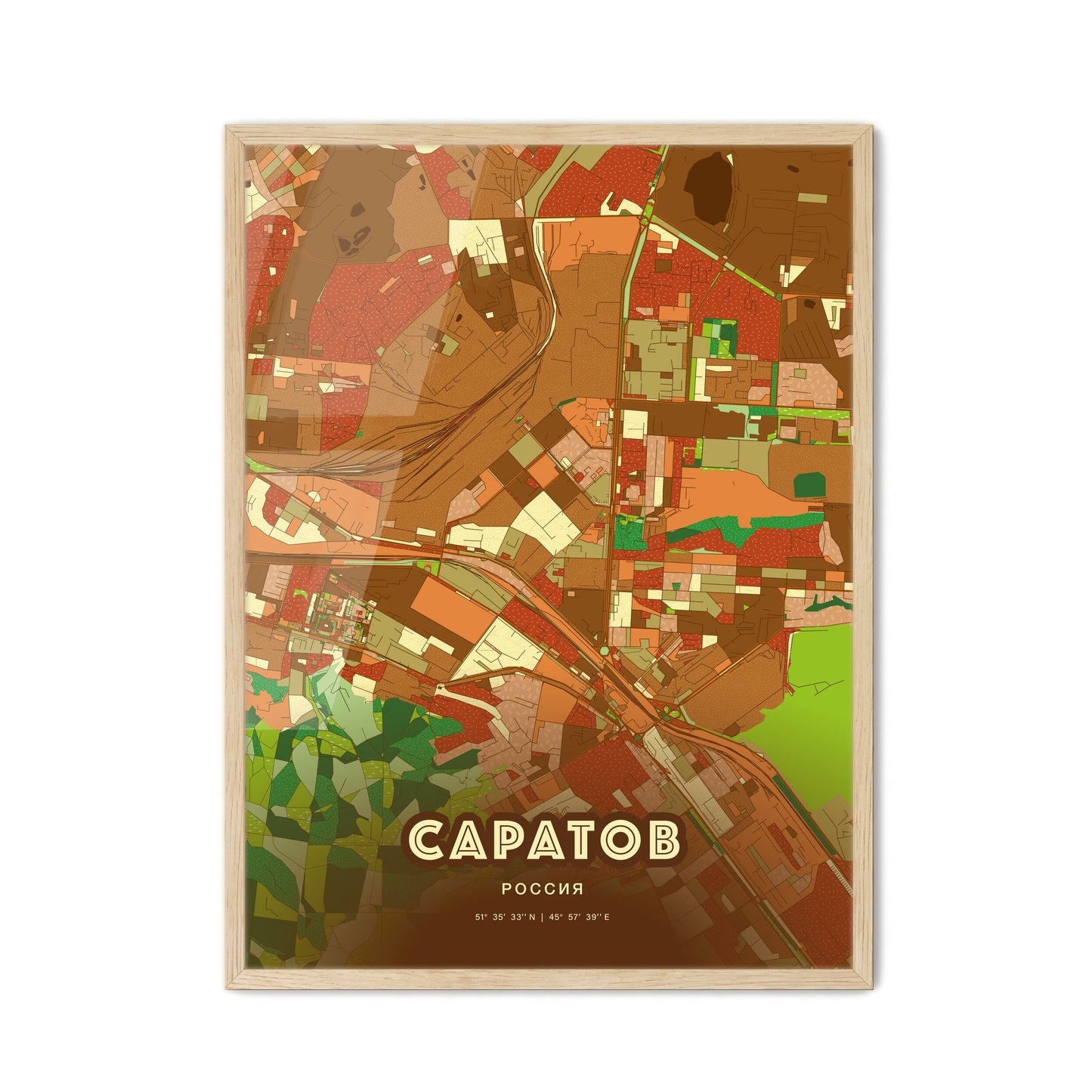 Colorful SARATOV RUSSIA Fine Art Map Farmhouse