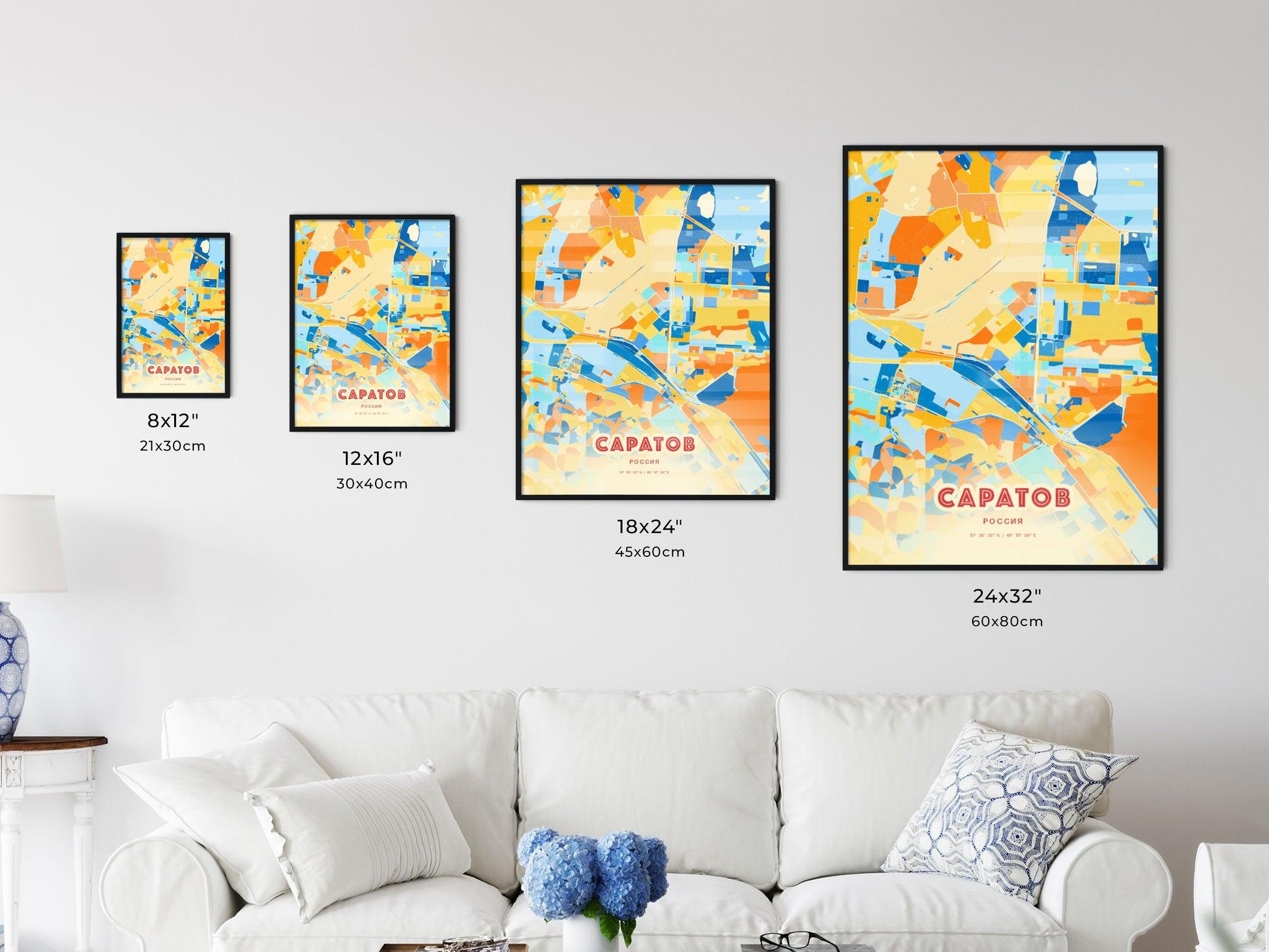 Colorful SARATOV RUSSIA Fine Art Map Blue Orange