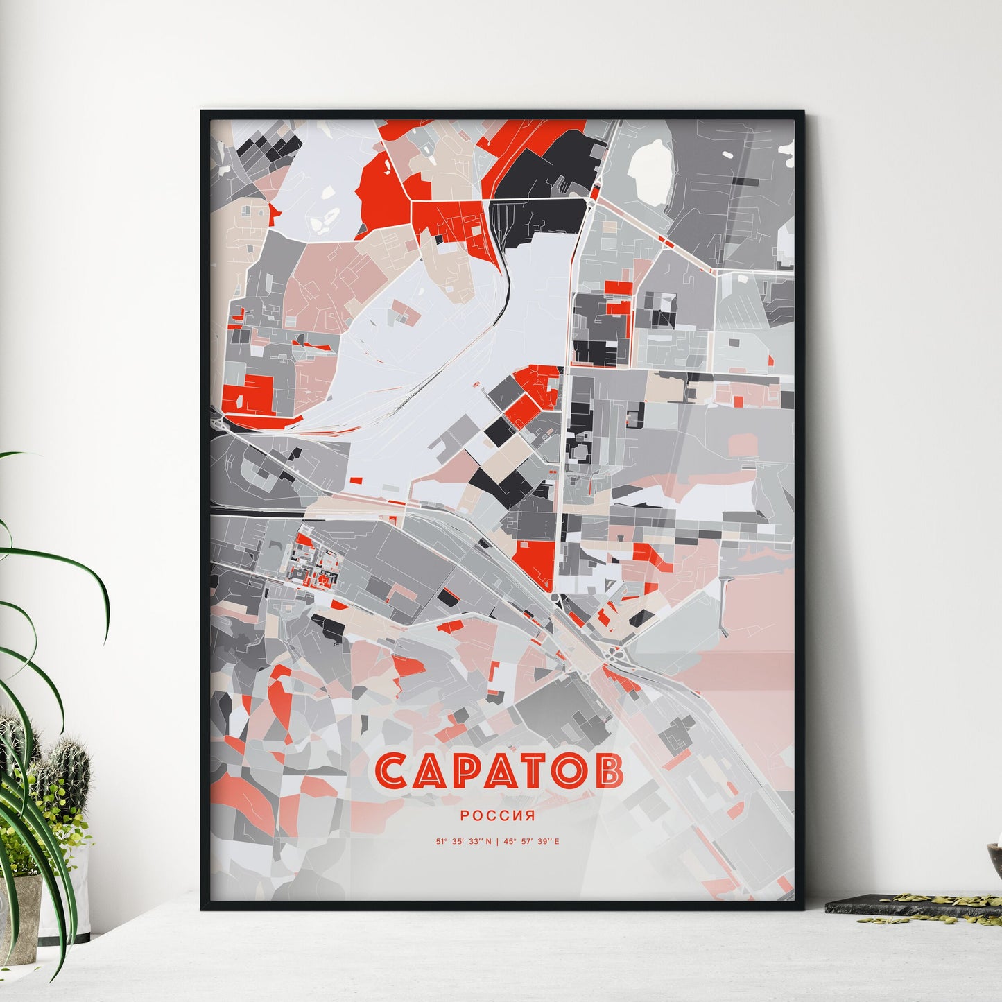 Colorful SARATOV RUSSIA Fine Art Map Modern