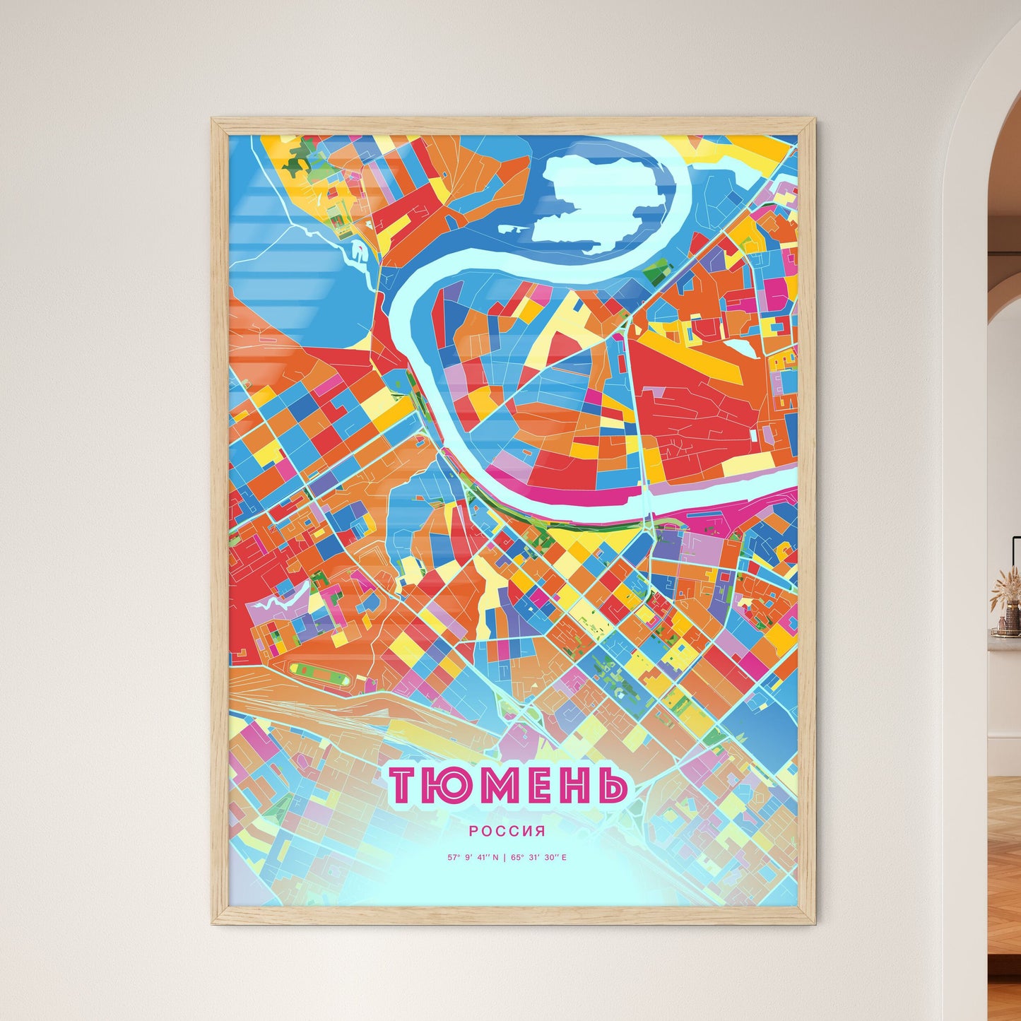 Colorful TYUMEN RUSSIA Fine Art Map Crazy Colors