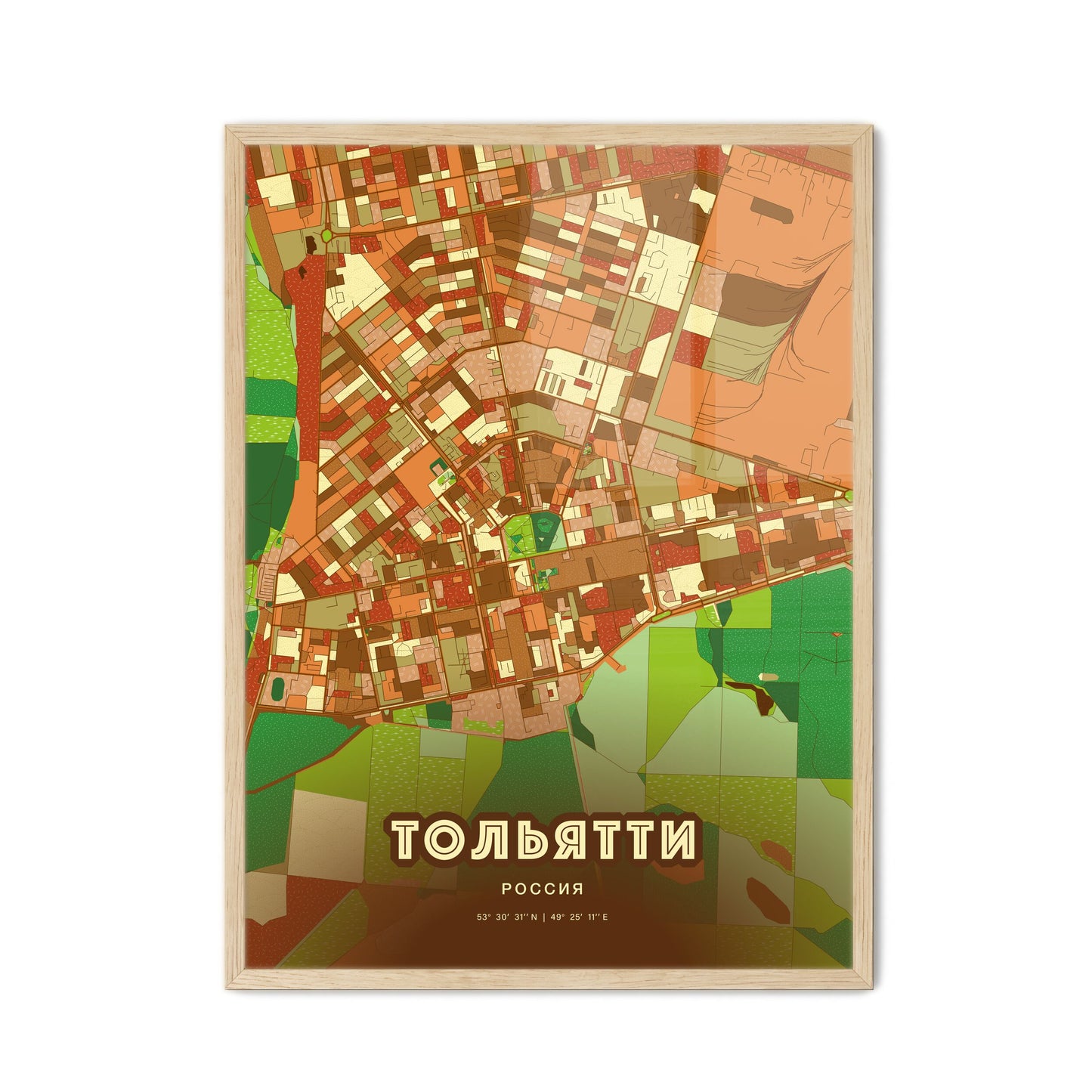 Colorful TOLYATTI RUSSIA Fine Art Map Farmhouse