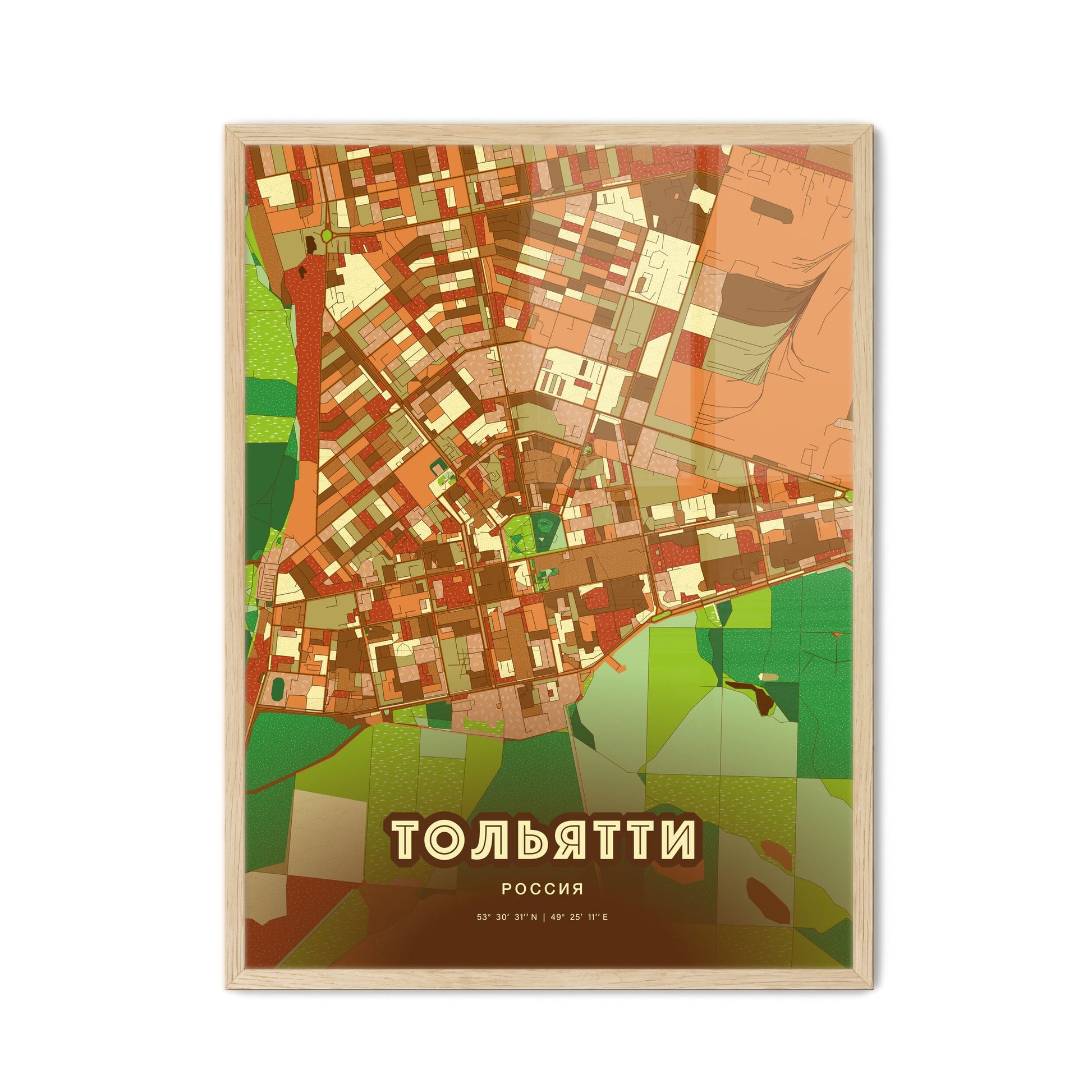 Colorful TOLYATTI RUSSIA Fine Art Map Farmhouse