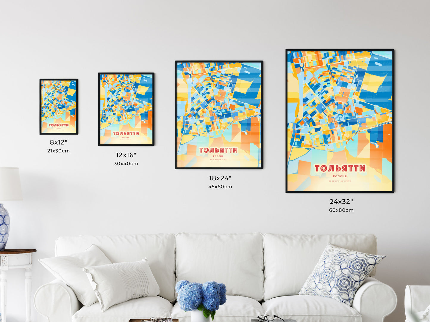 Colorful TOLYATTI RUSSIA Fine Art Map Blue Orange