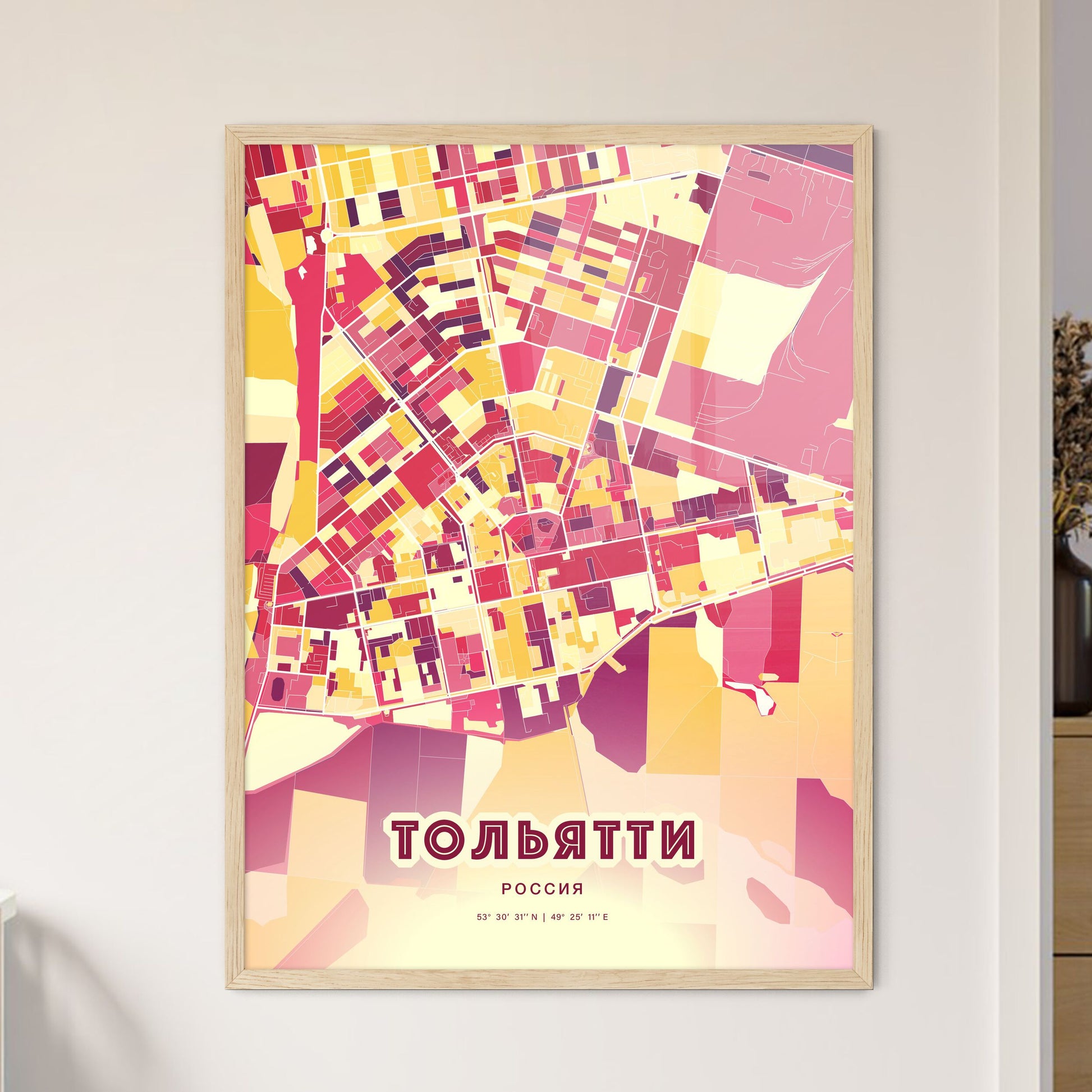 Colorful TOLYATTI RUSSIA Fine Art Map Hot Red