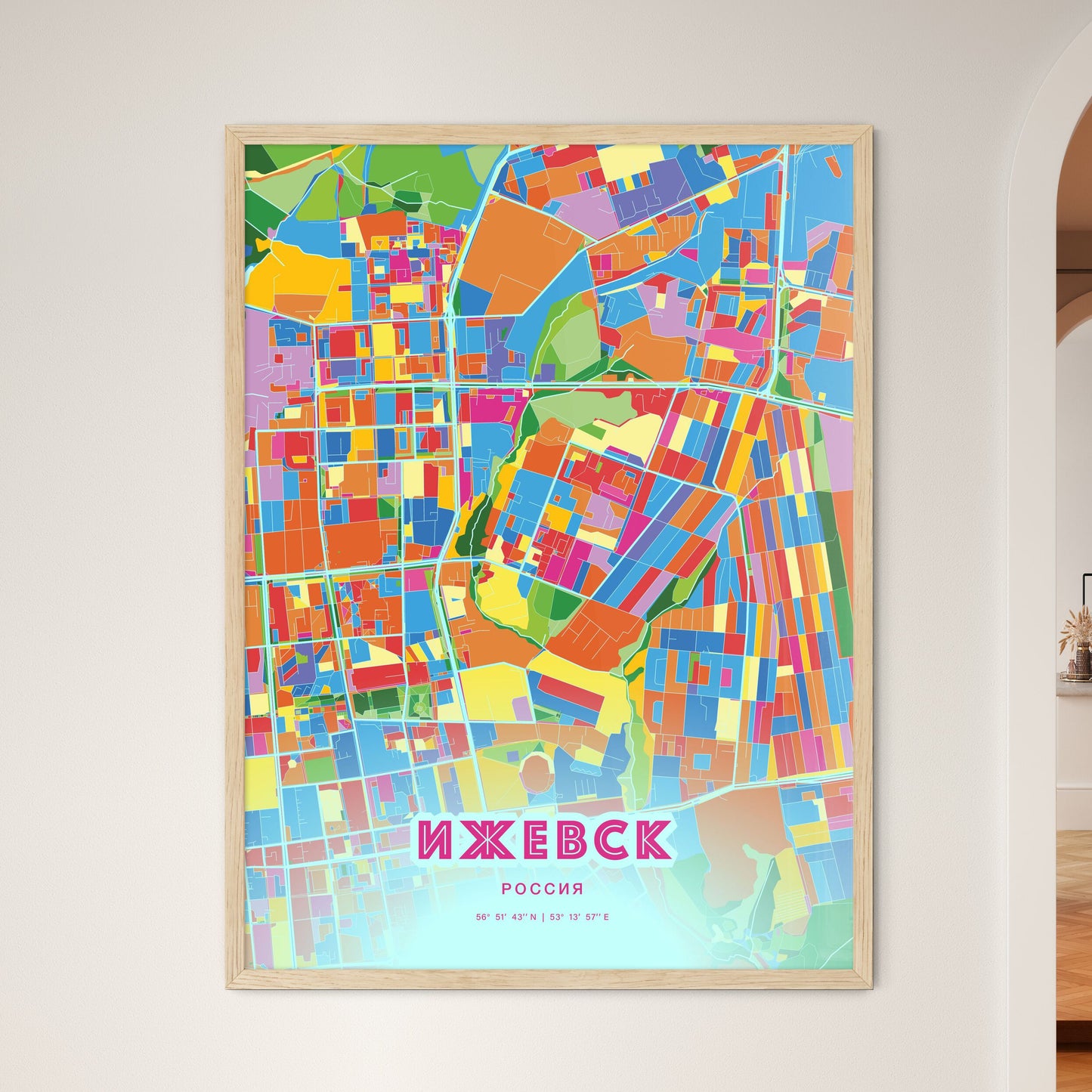 Colorful IZHEVSK RUSSIA Fine Art Map Crazy Colors