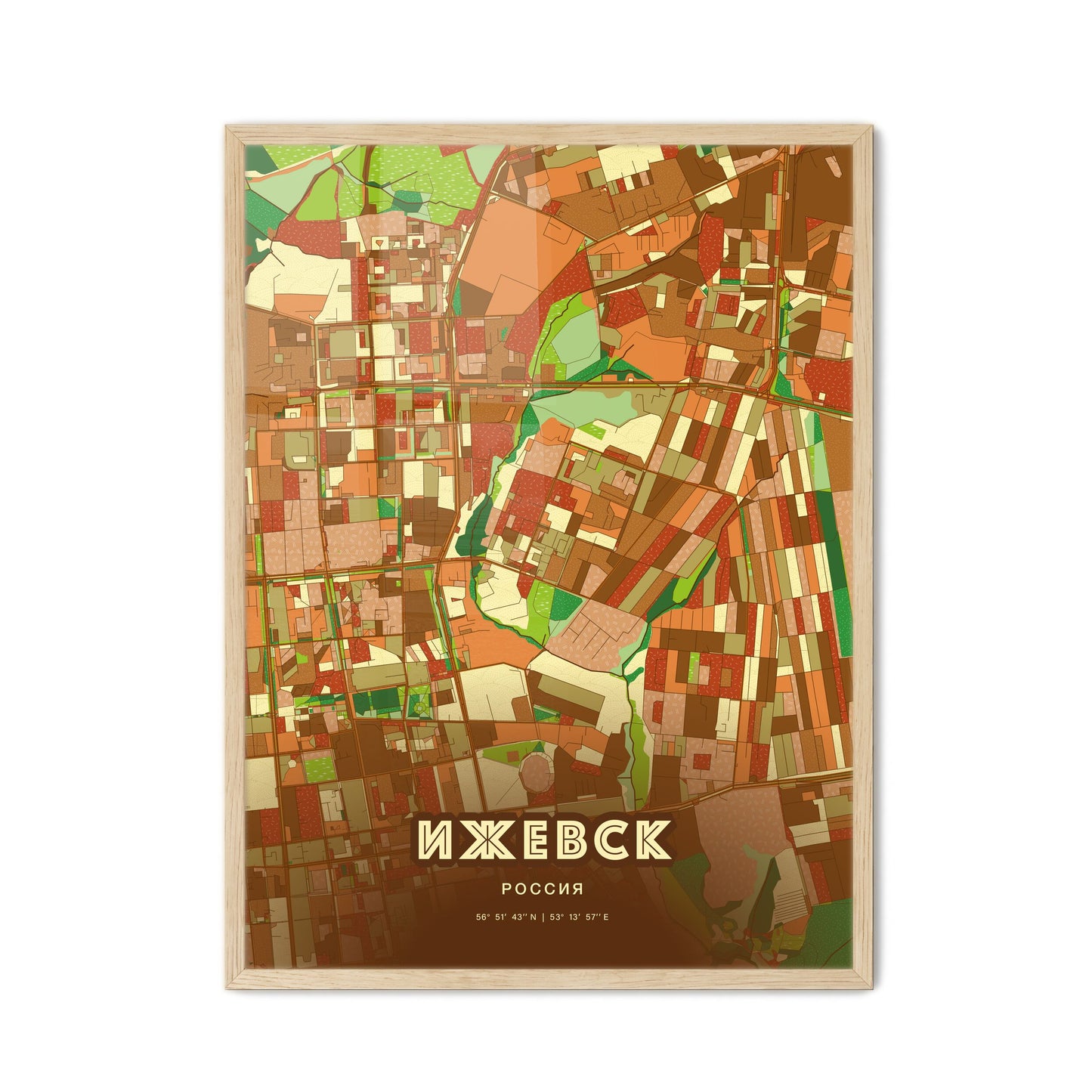 Colorful IZHEVSK RUSSIA Fine Art Map Farmhouse