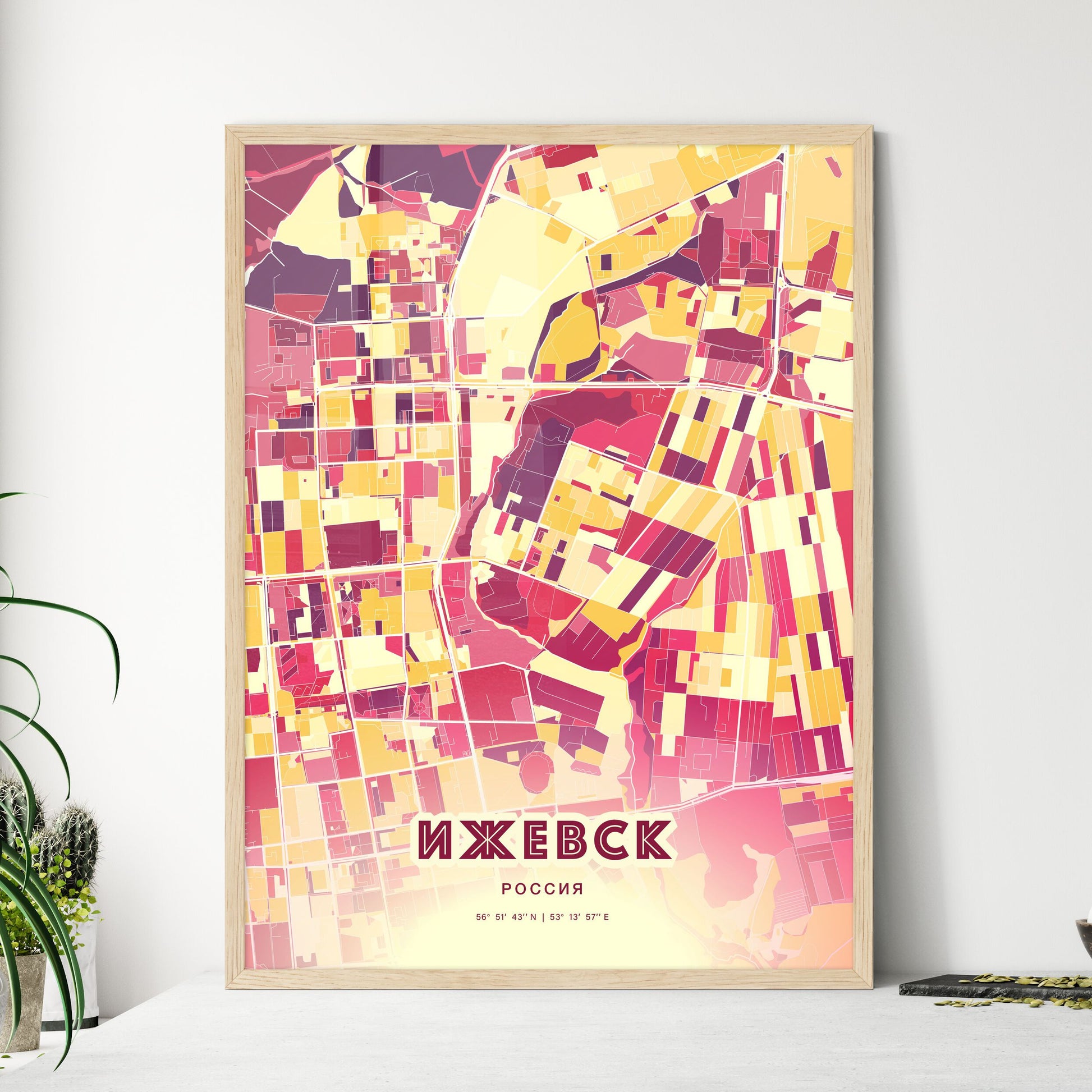 Colorful IZHEVSK RUSSIA Fine Art Map Hot Red