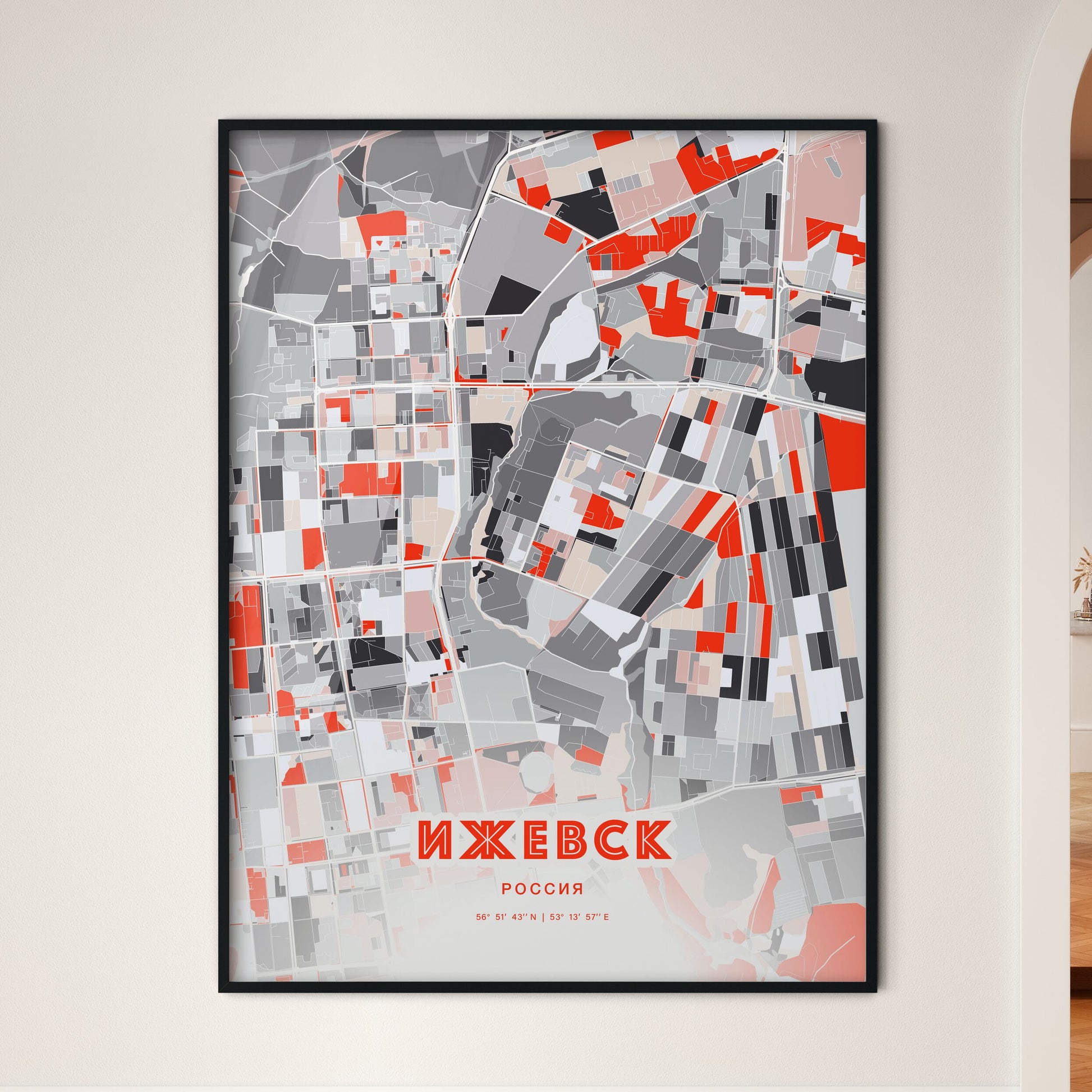 Colorful IZHEVSK RUSSIA Fine Art Map Modern