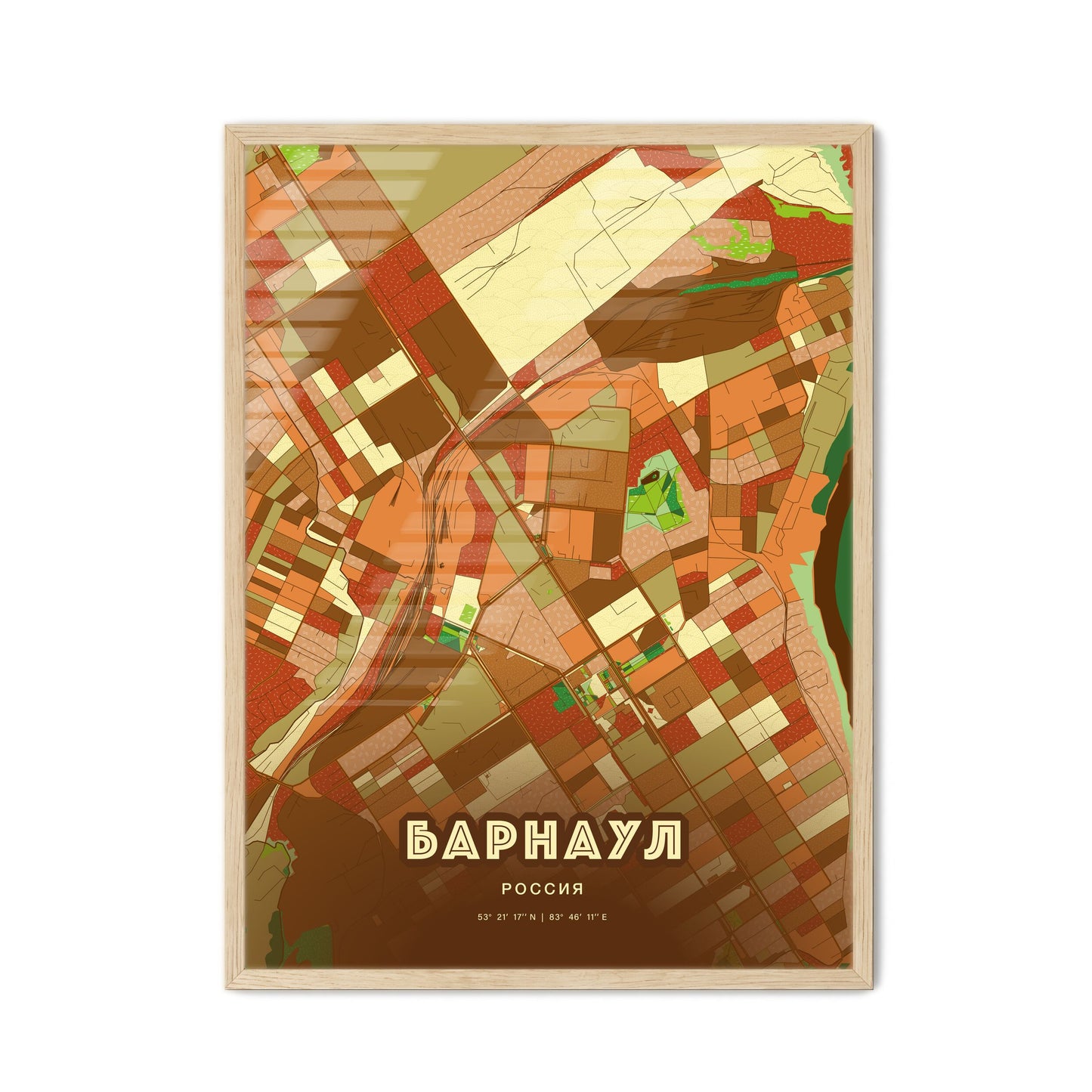 Colorful BARNAUL RUSSIA Fine Art Map Farmhouse