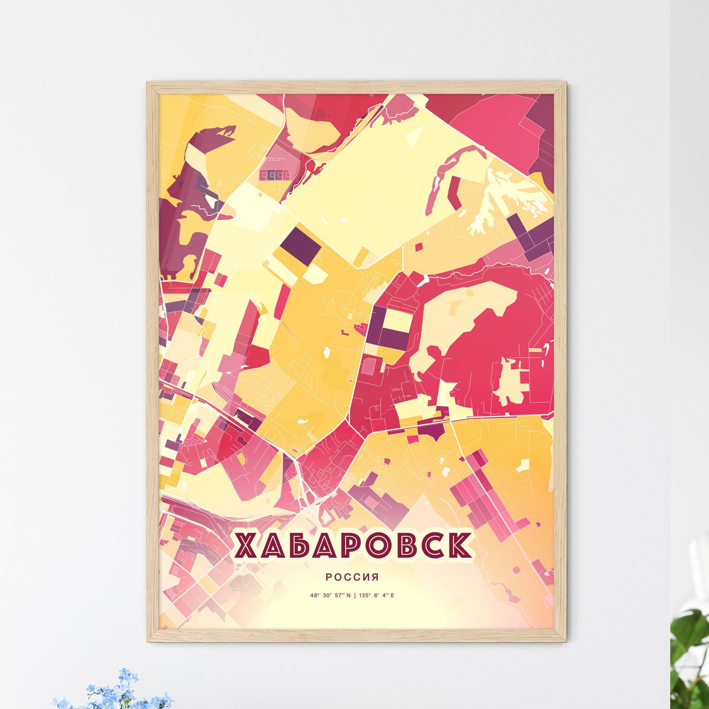 Colorful KHABAROVSK RUSSIA Fine Art Map Hot Red