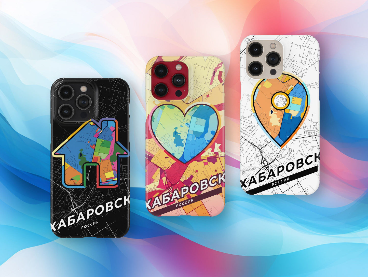 Khabarovsk Russia slim phone case with colorful icon. Birthday, wedding or housewarming gift. Couple match cases.