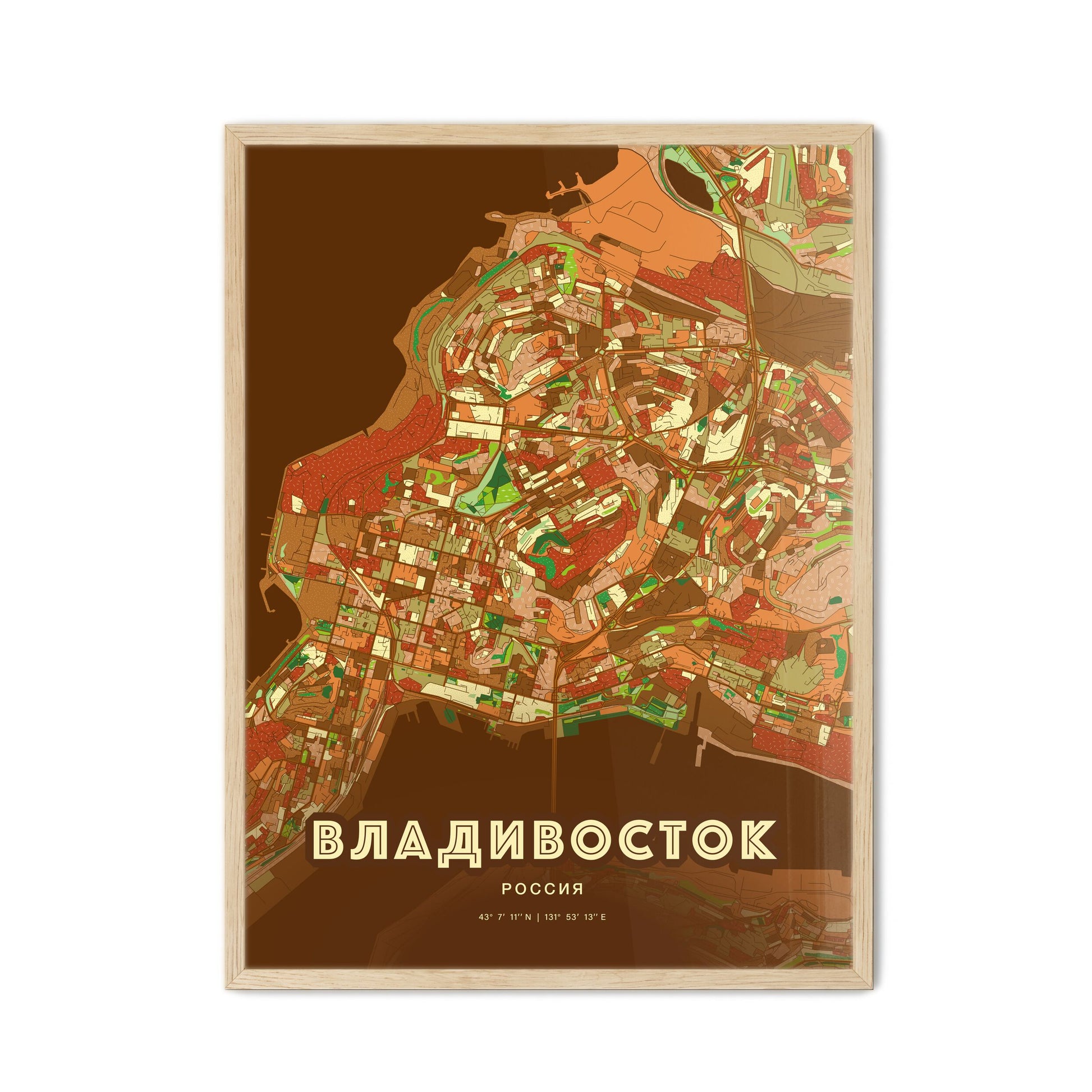 Colorful VLADIVOSTOK RUSSIA Fine Art Map Farmhouse