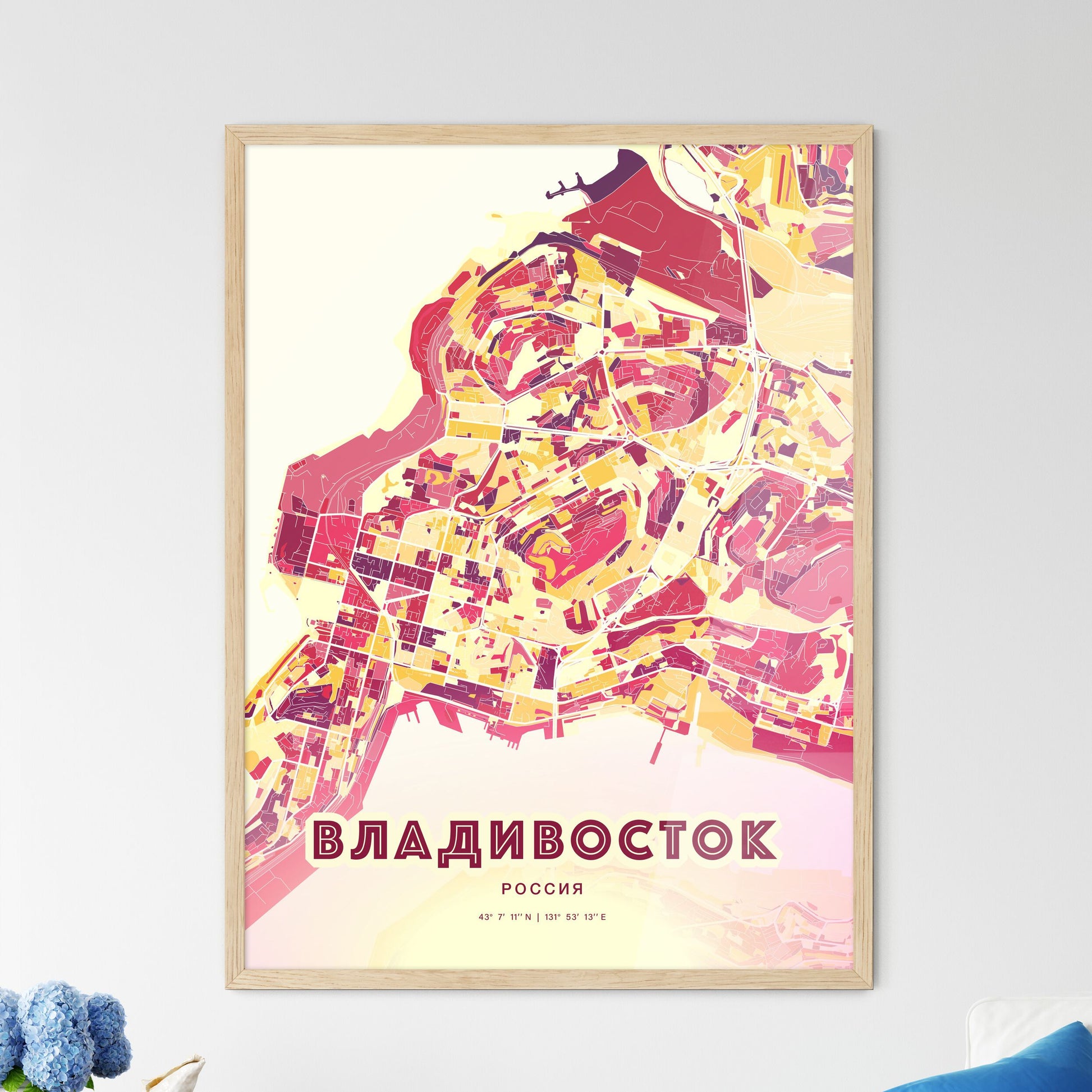 Colorful VLADIVOSTOK RUSSIA Fine Art Map Hot Red