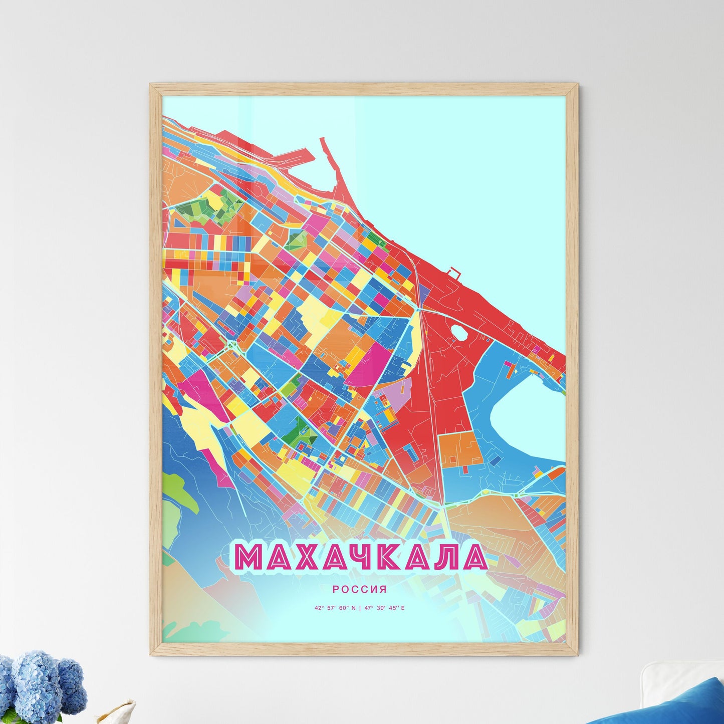 Colorful MAKHACHKALA RUSSIA Fine Art Map Crazy Colors