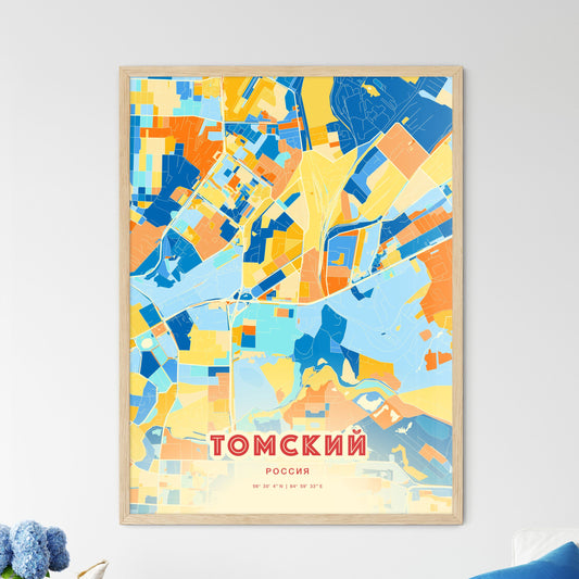 Colorful TOMSK RUSSIA Fine Art Map Blue Orange