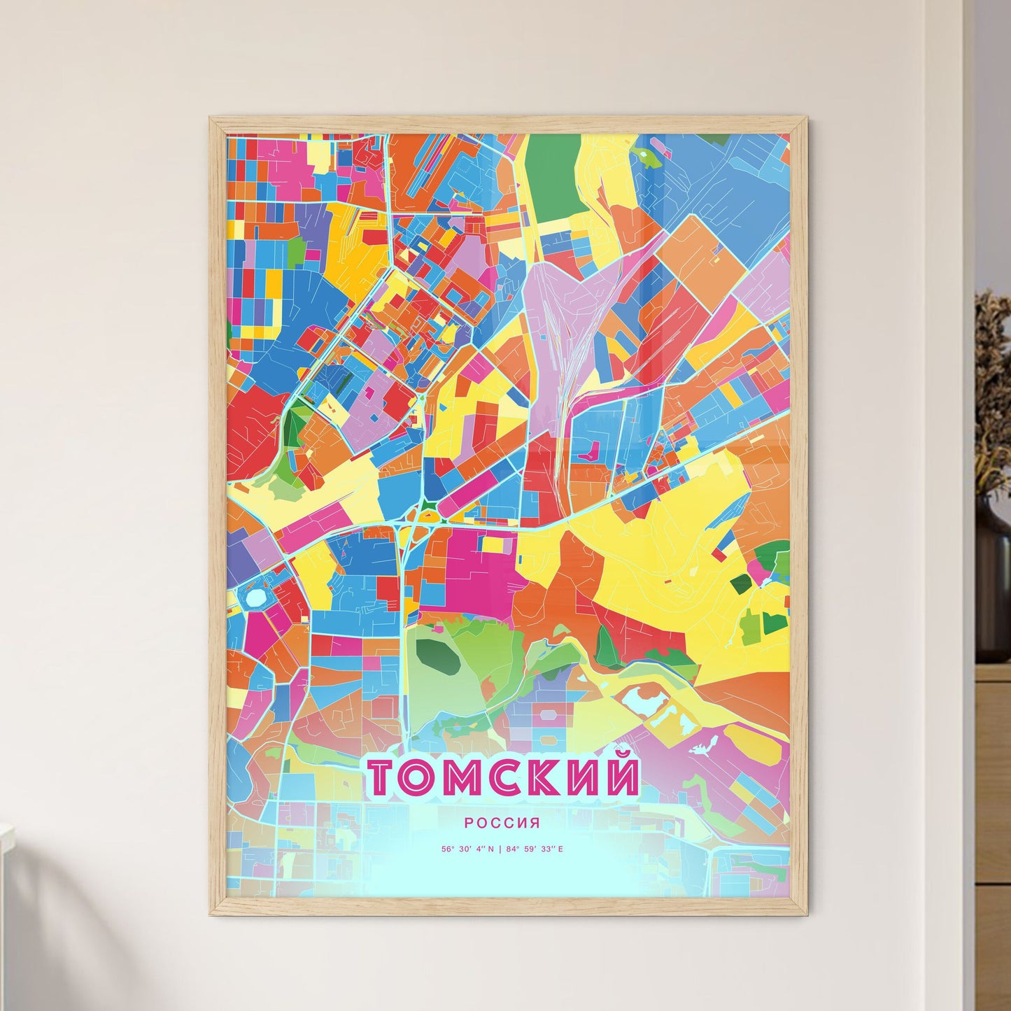Colorful TOMSK RUSSIA Fine Art Map Crazy Colors