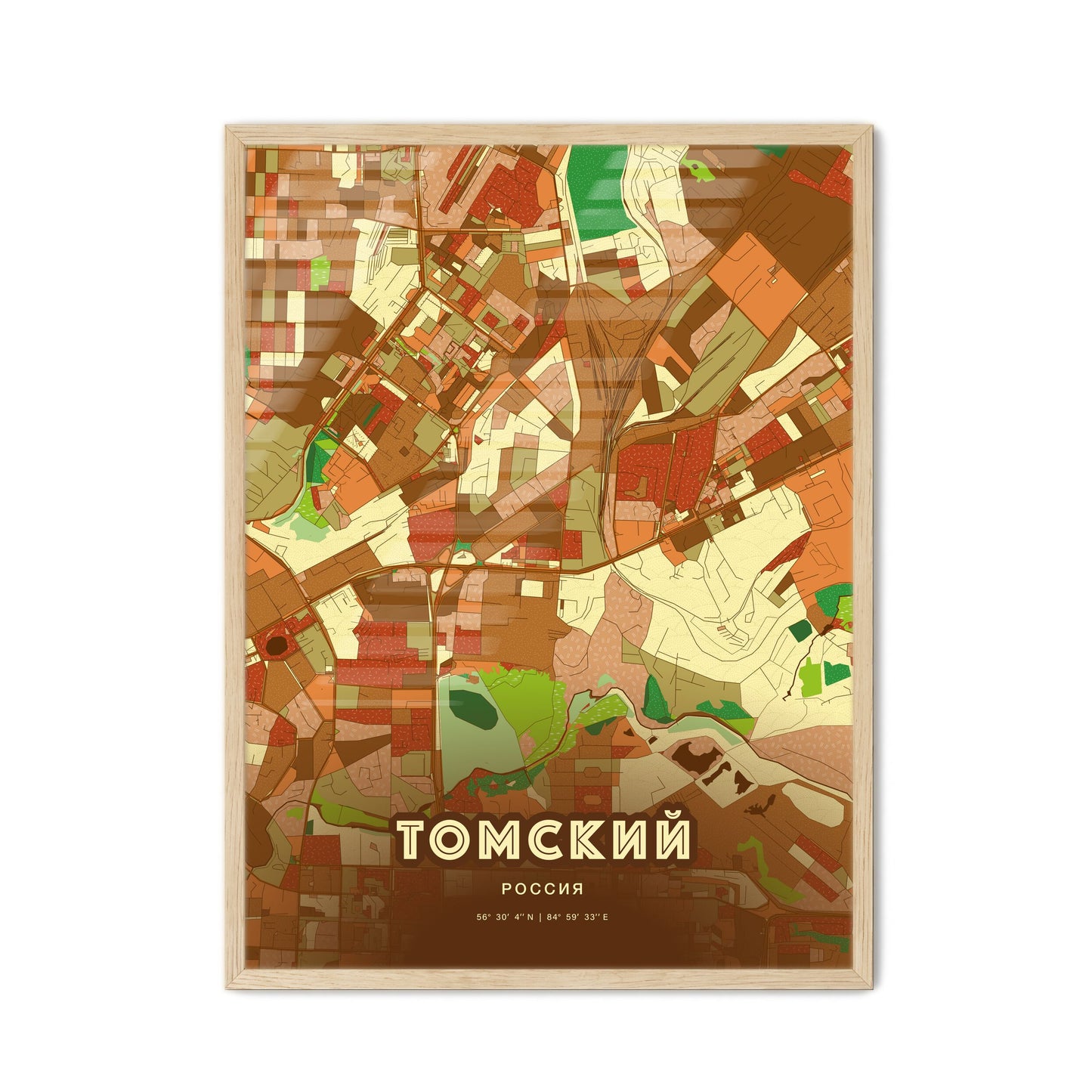 Colorful TOMSK RUSSIA Fine Art Map Farmhouse