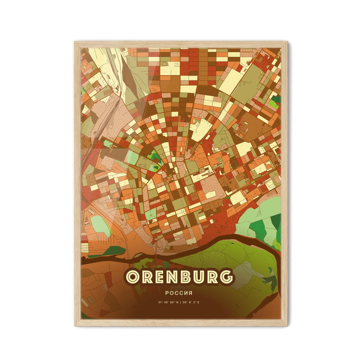 Colorful ORENBURG RUSSIA Fine Art Map Farmhouse